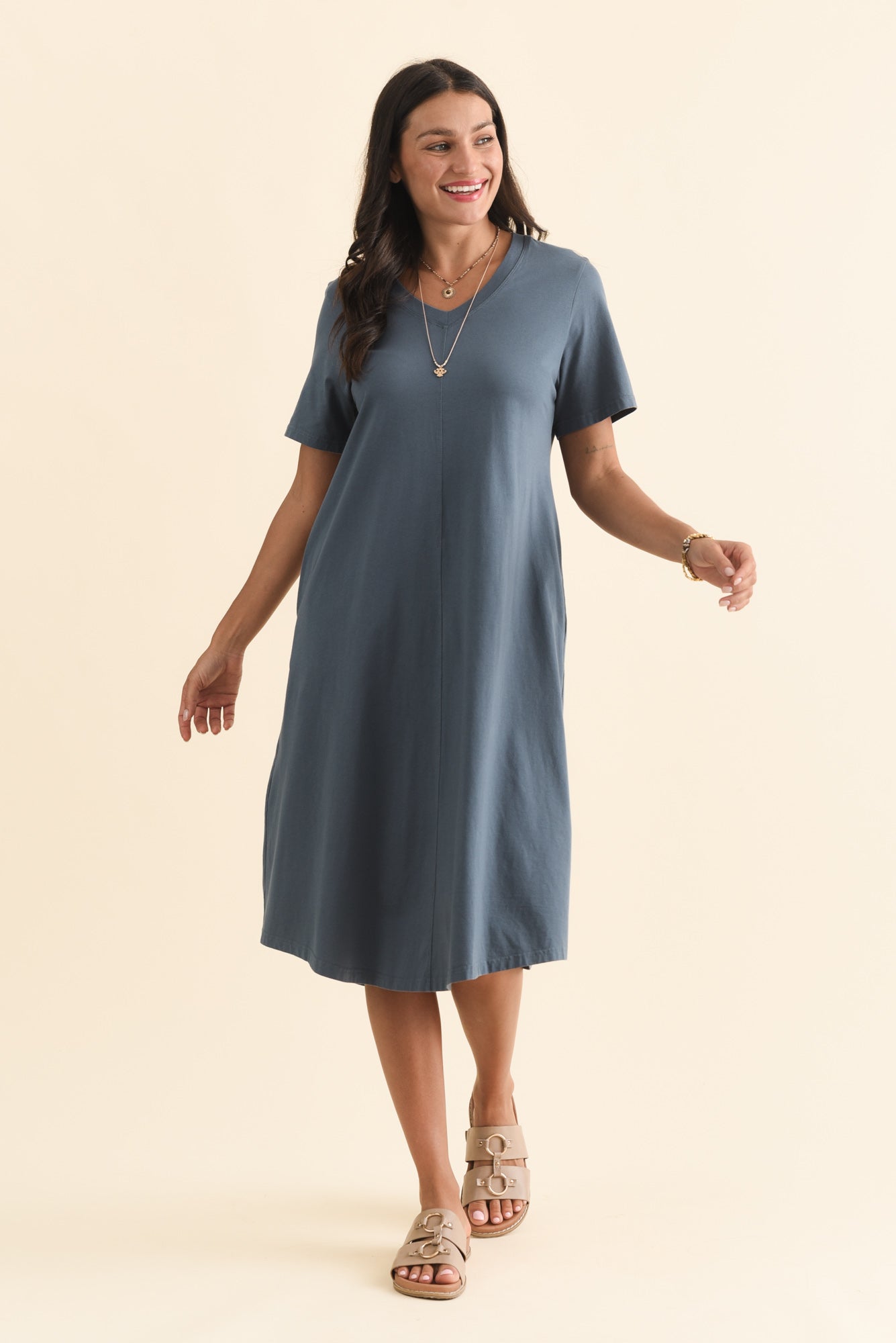 Quentin Steel Cotton Tee Dress Back View 2