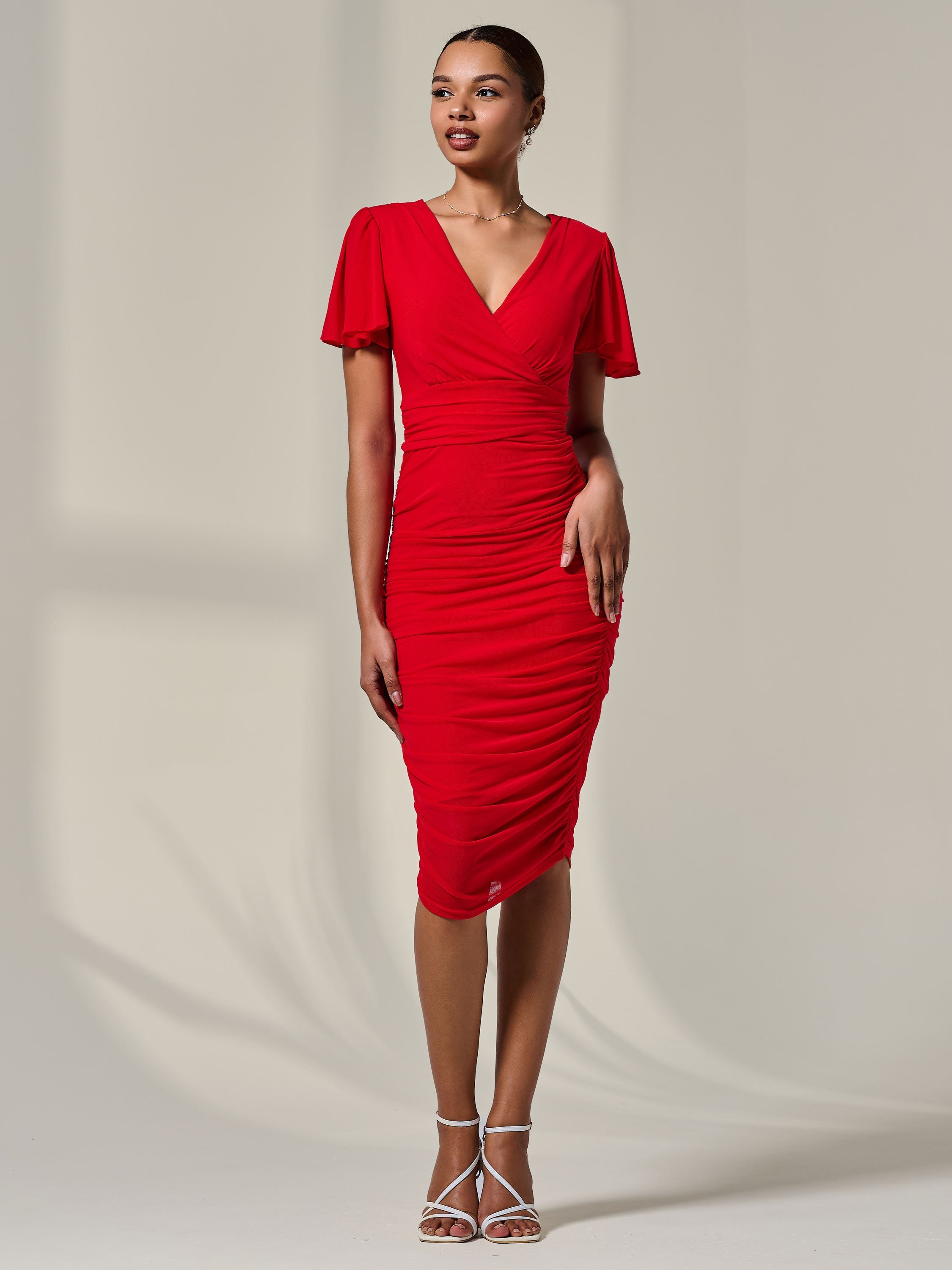 Ruched Mesh Bodycon Dress Front View 2
