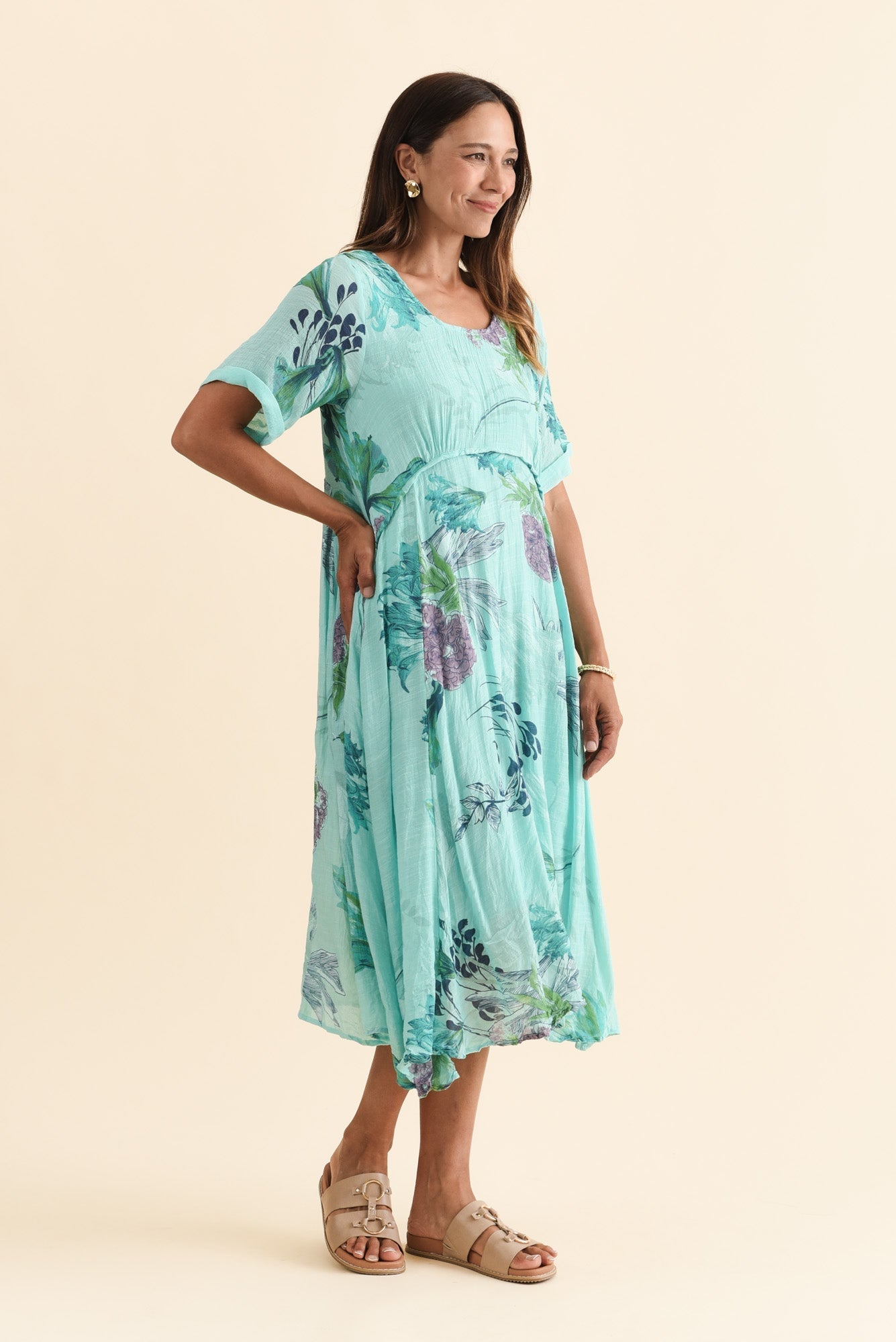 Ramona Blue Floral Cotton Blend Dress Back View