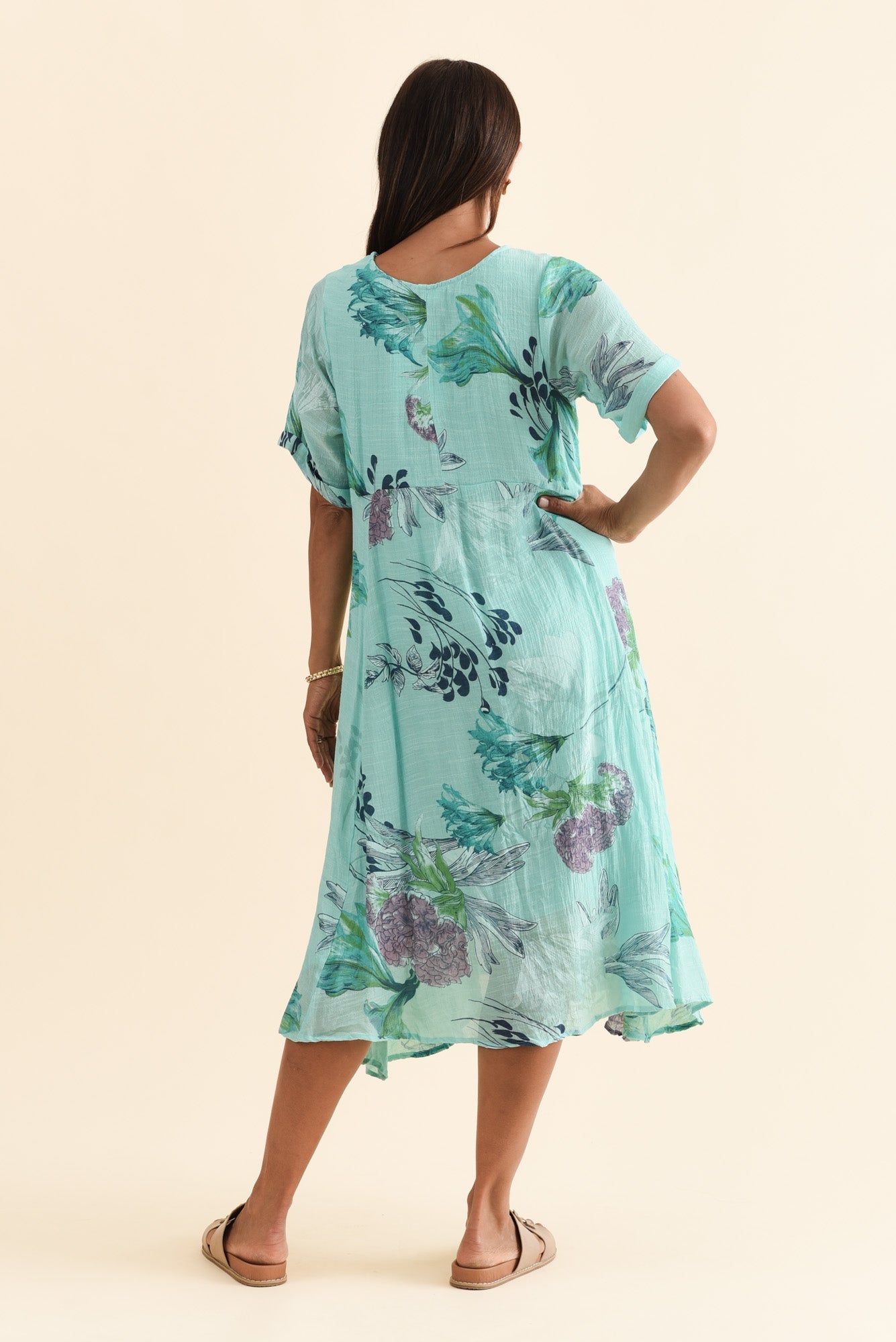Ramona Blue Floral Cotton Blend Dress Side View