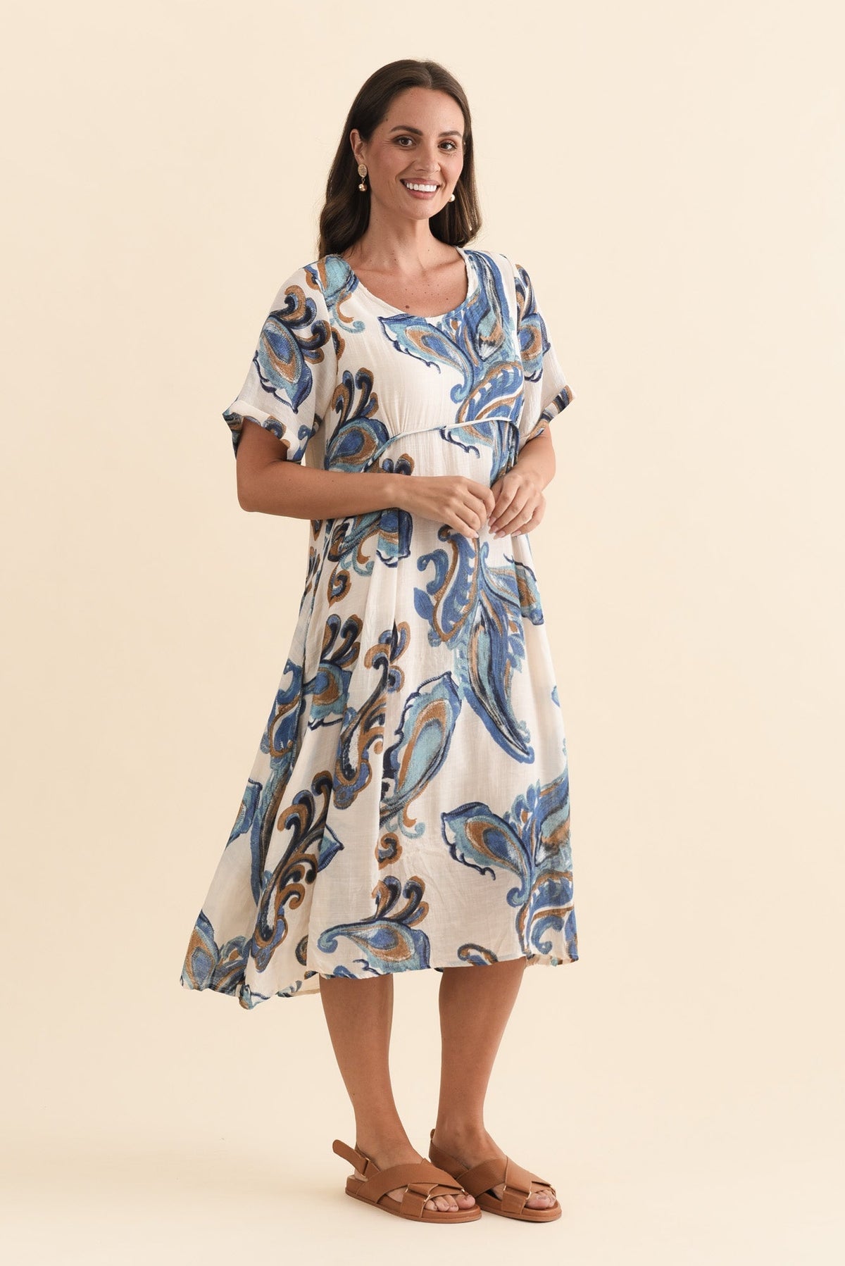 Ramona Cream Paisley Cotton Blend Dress Back View