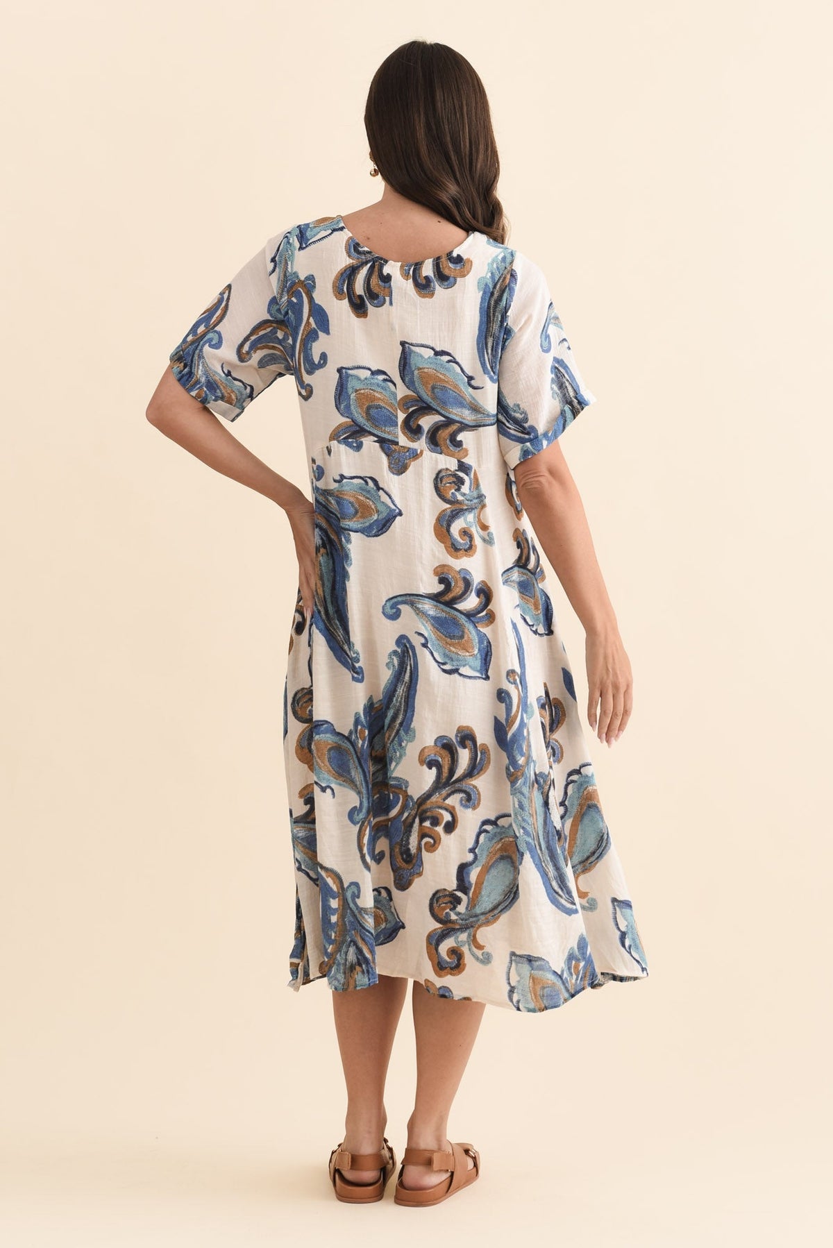 Ramona Cream Paisley Cotton Blend Dress Side View