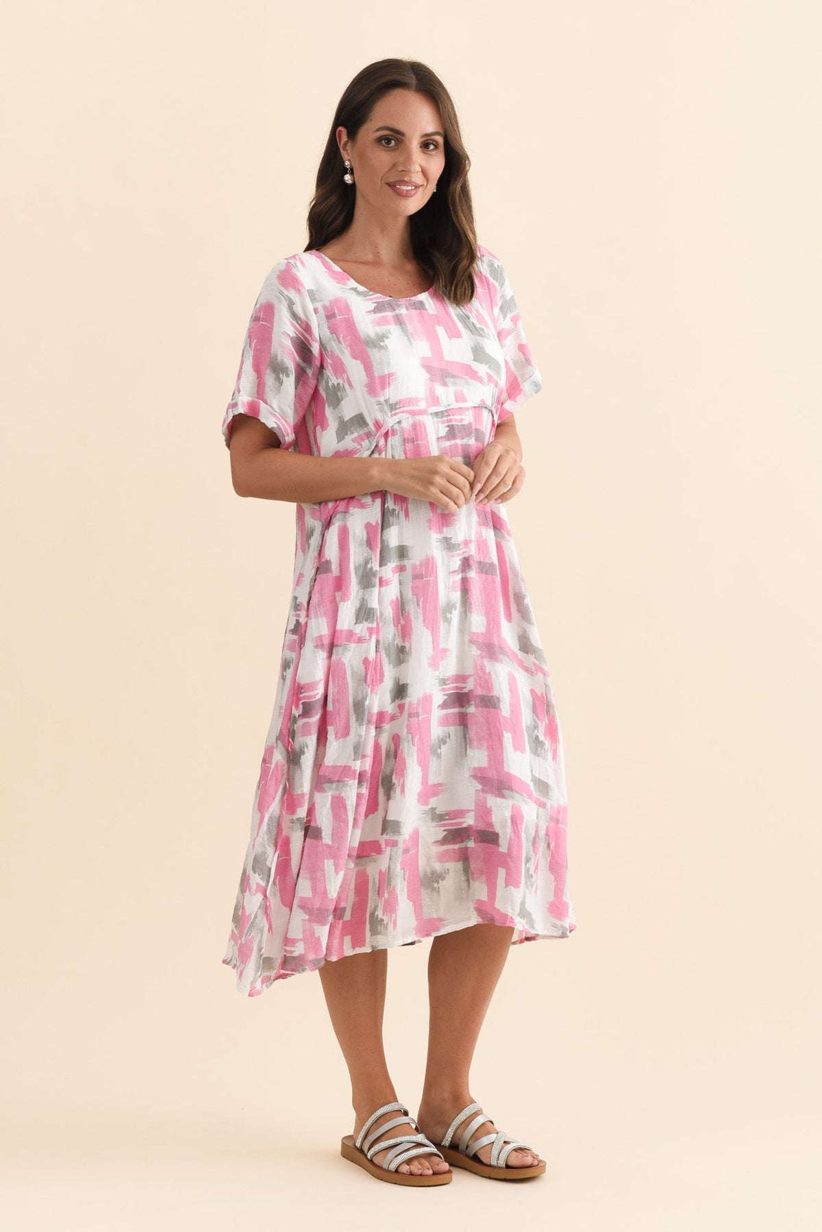 Ramona Pink Brush Stroke Cotton Blend Dress Back View
