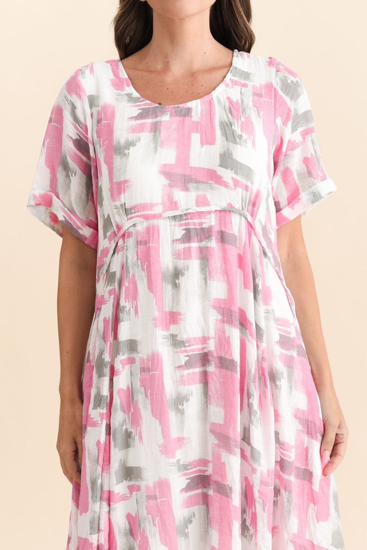Ramona Pink Brush Stroke Cotton Blend Dress Detail View