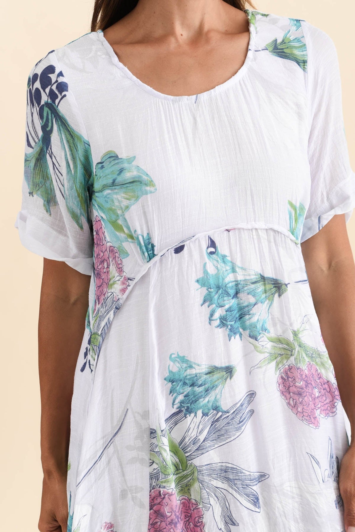 Ramona White Floral Cotton Blend Dress Detail View