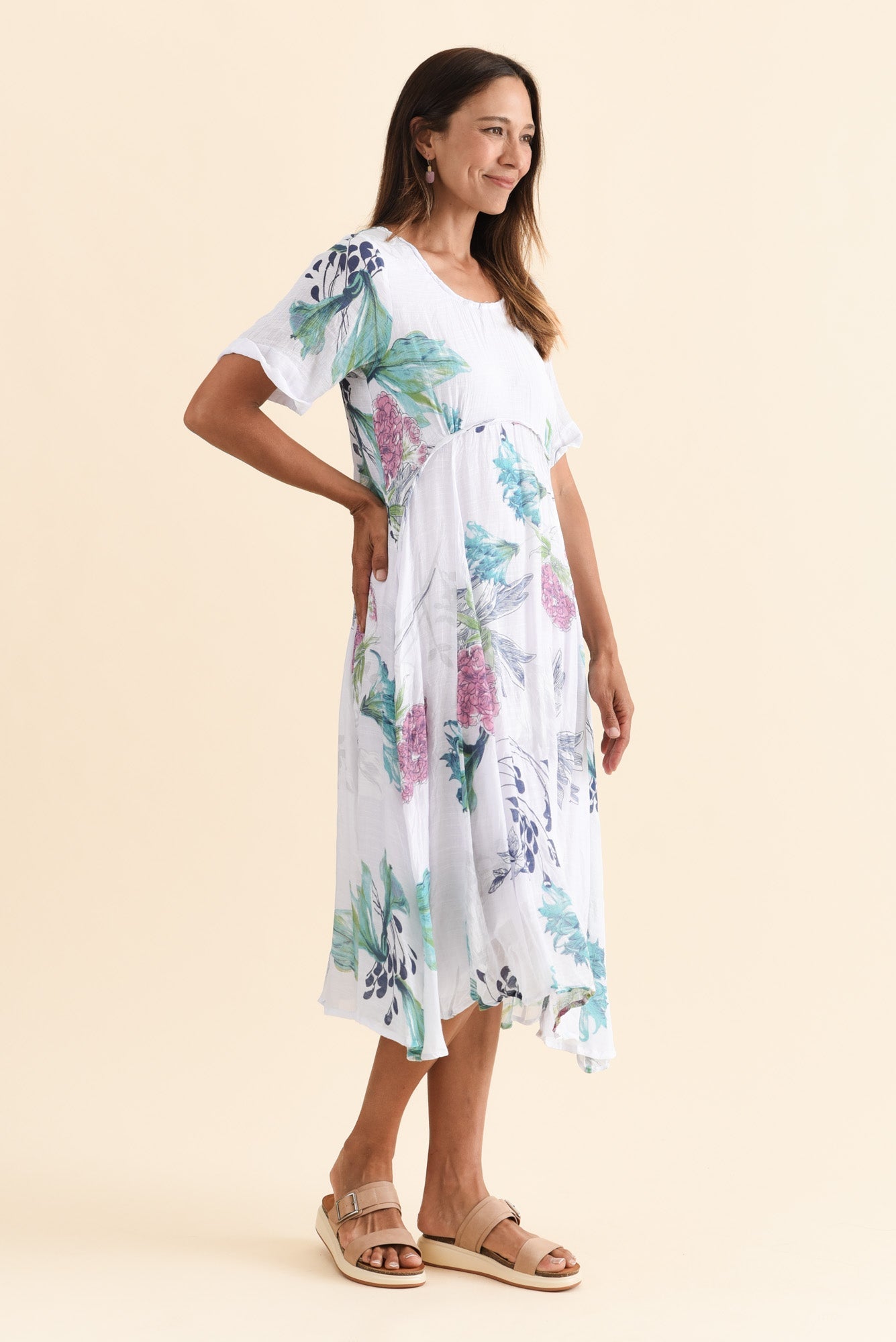 Ramona White Floral Cotton Blend Dress Back View