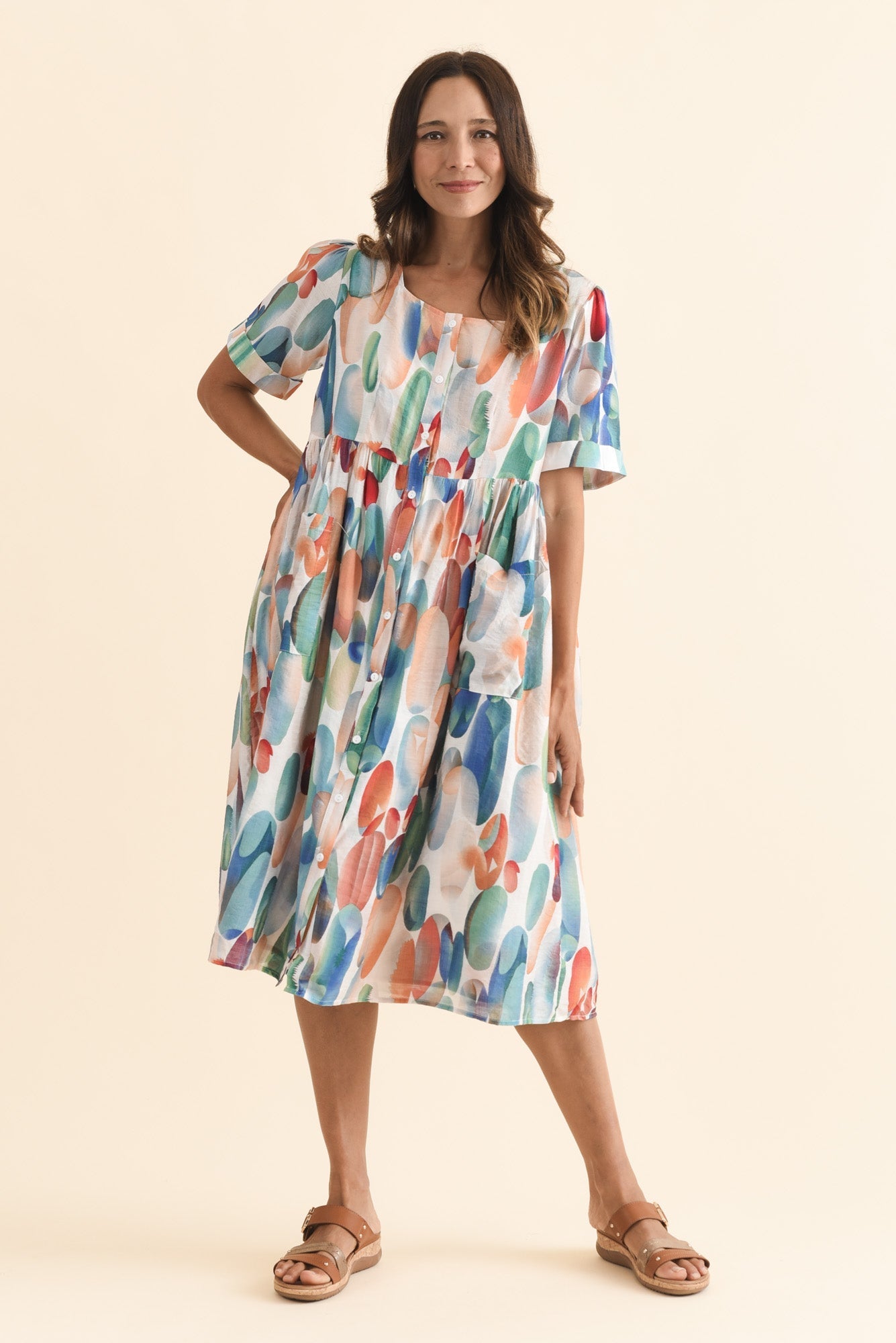 Rayna Blue Abstract Button Dress Back View 2