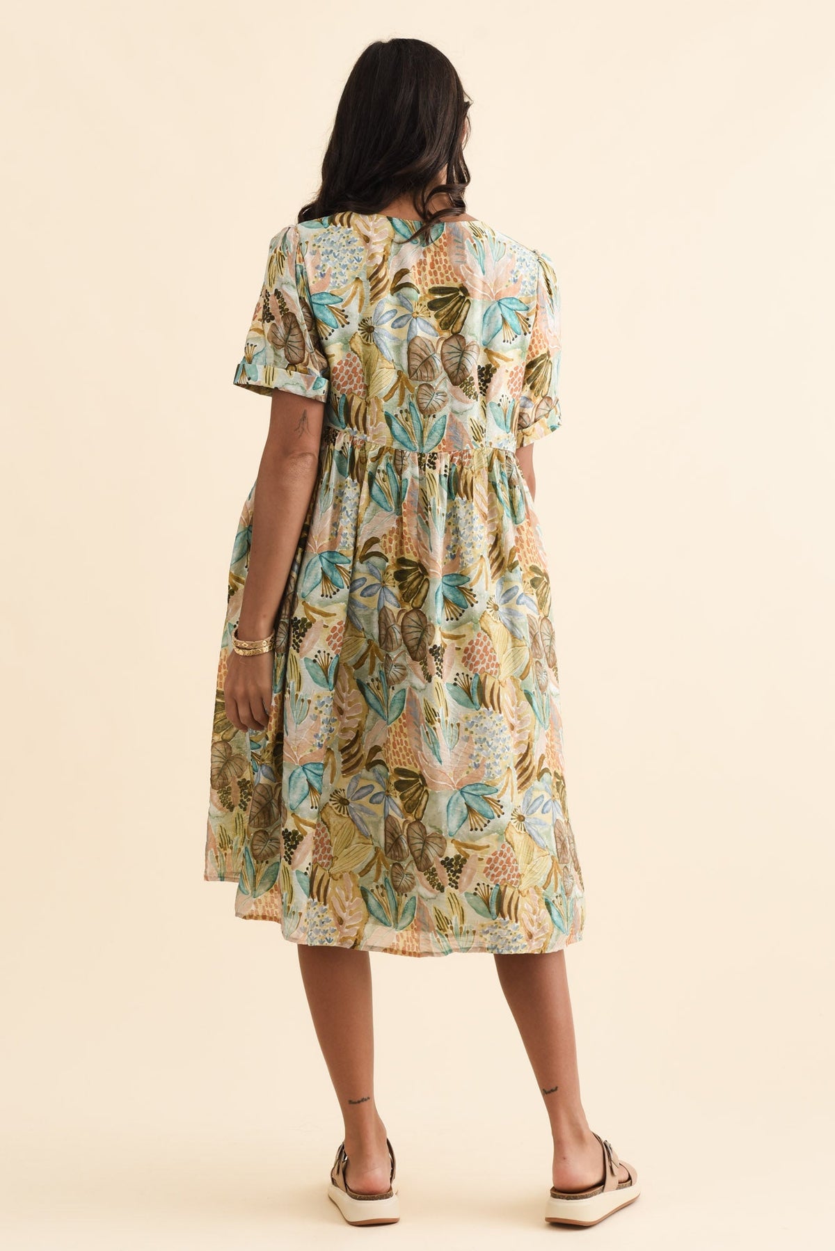 Rayna Brown Garden Button Dress Side View