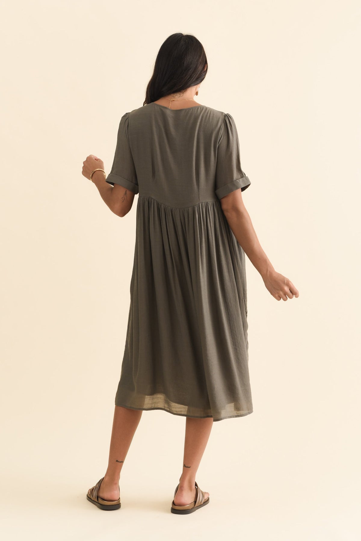 Rayna Khaki Button Dress Side View