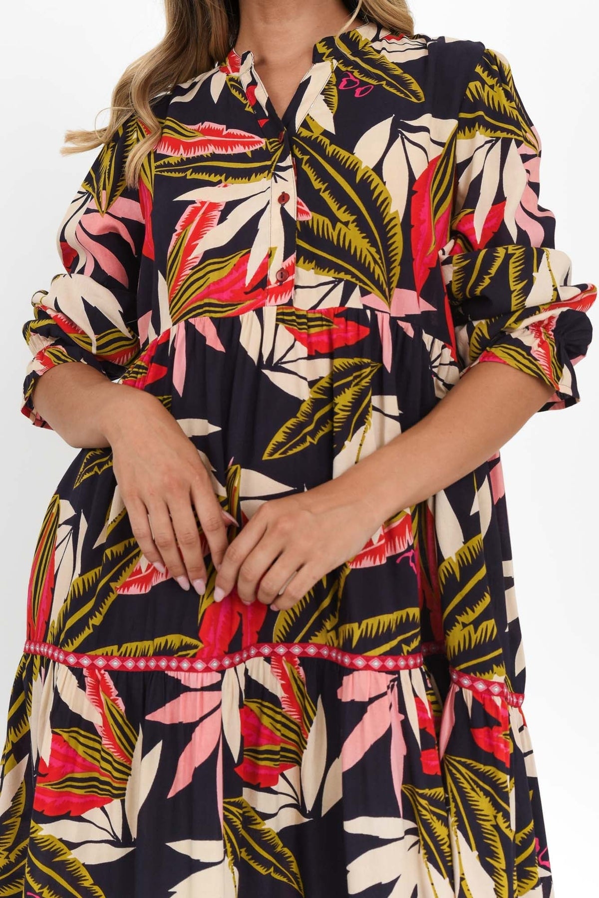 Reagan Navy Palm Tier Dress Full Length View