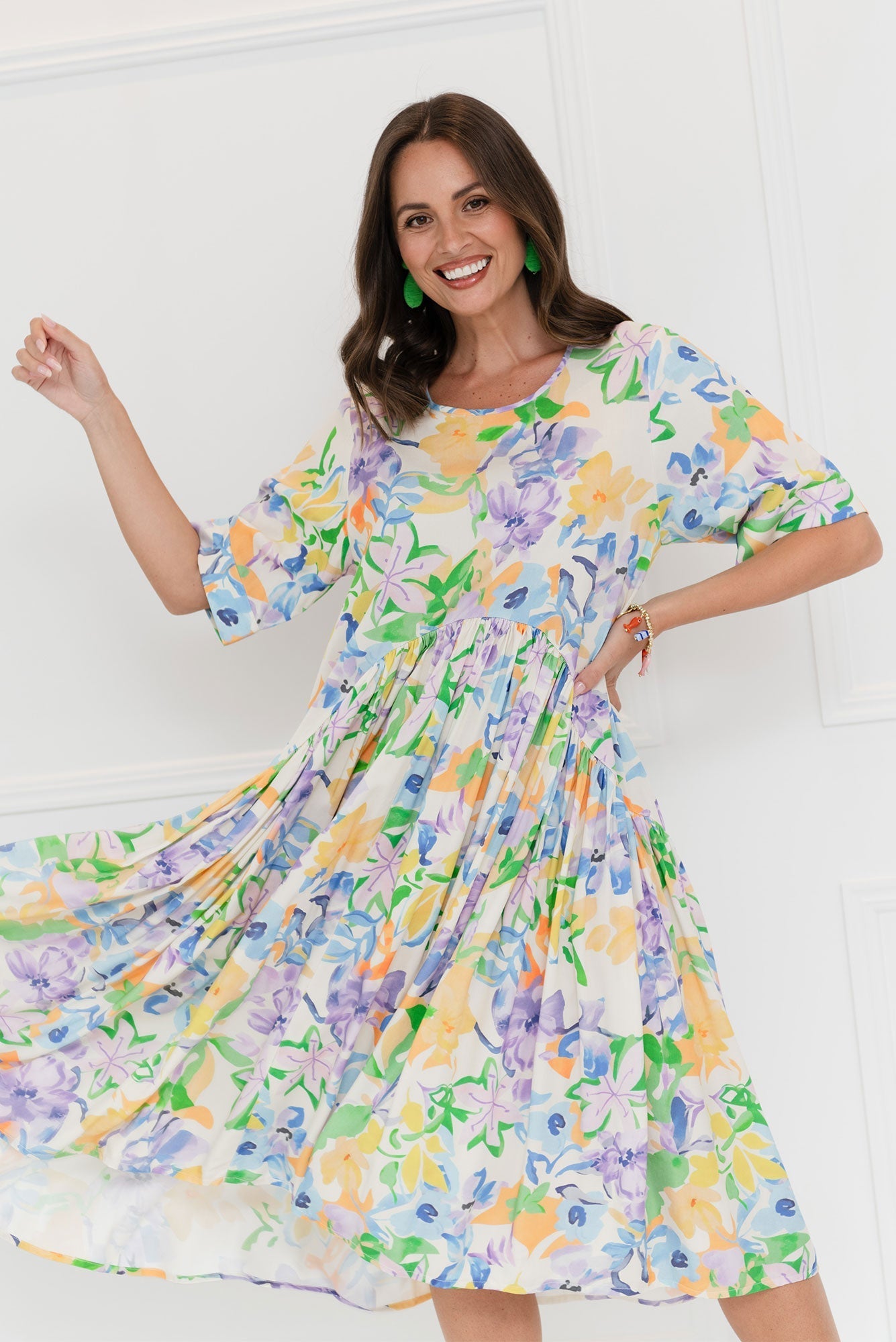 Kiana Purple Floral Peak Dress Front View 2