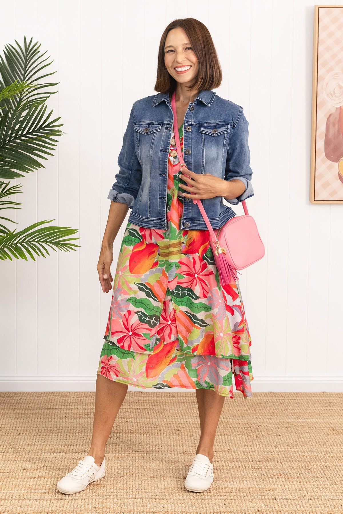 Nala Pink Hibiscus Layers Dress Front View 2