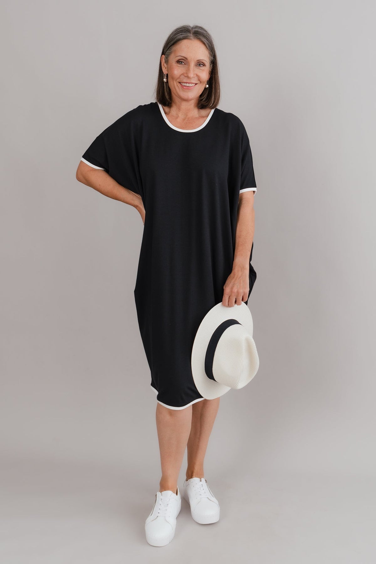 Black Contrast Maui Dress Front View