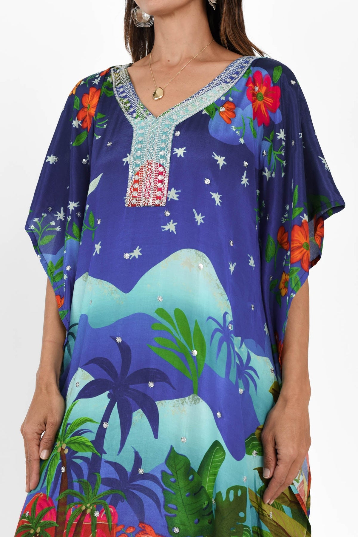 Reyna Blue Paradise Kaftan Detail View