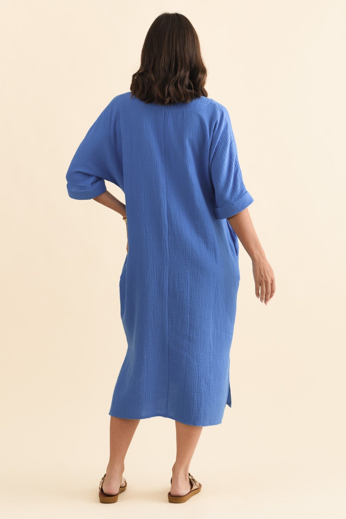 Roma Cobalt Cotton Cheesecloth Dress Side View