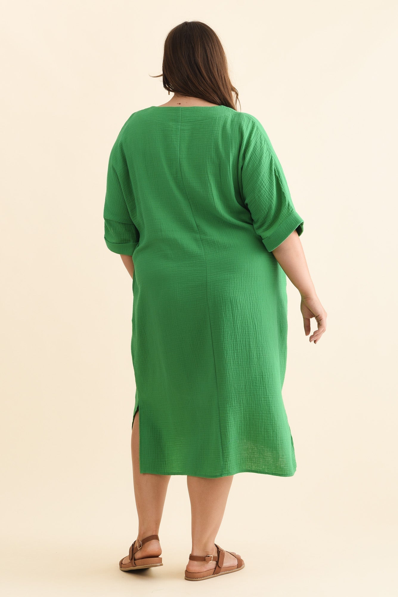 Roma Green Cotton Cheesecloth Dress Full Length View 2