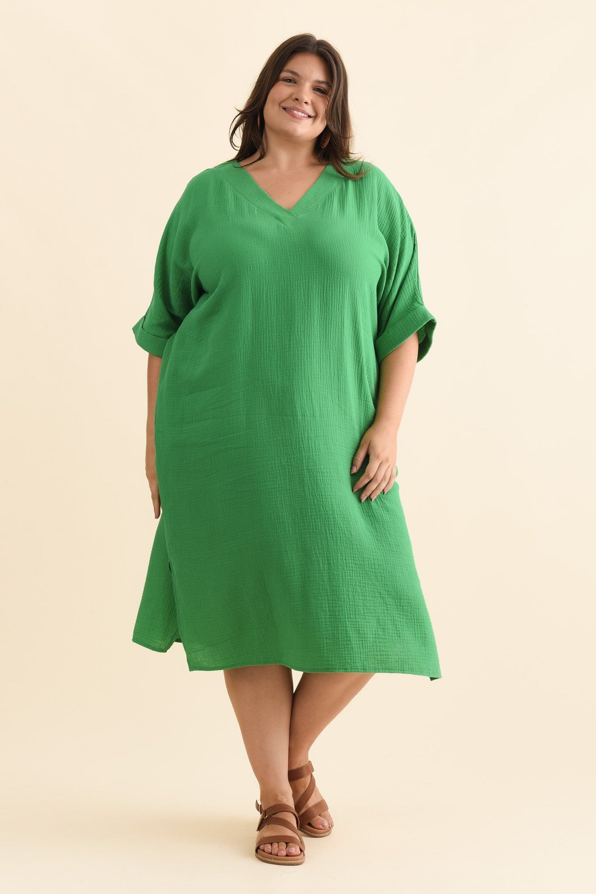 Roma Green Cotton Cheesecloth Dress Detail View 2