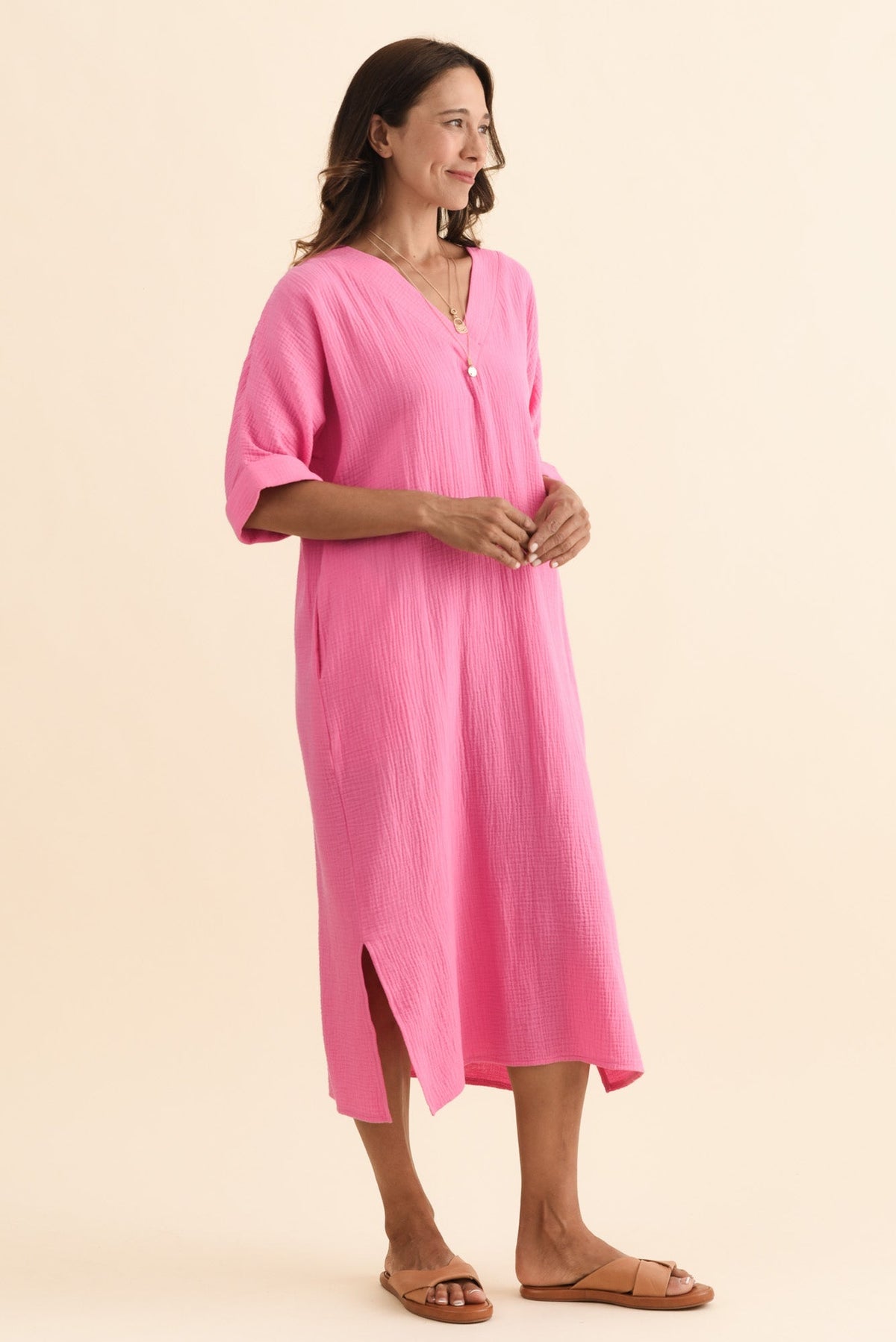 Roma Pink Cotton Cheesecloth Dress Back View