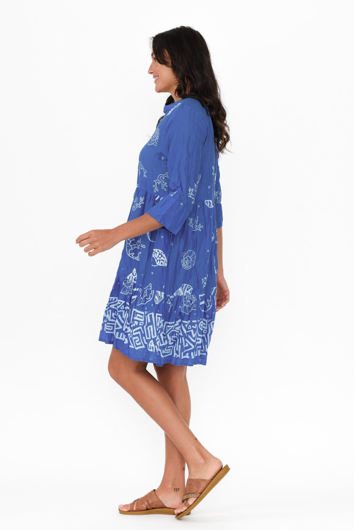 Romy Cobalt Seashell Crinkle Cotton Dress Back View