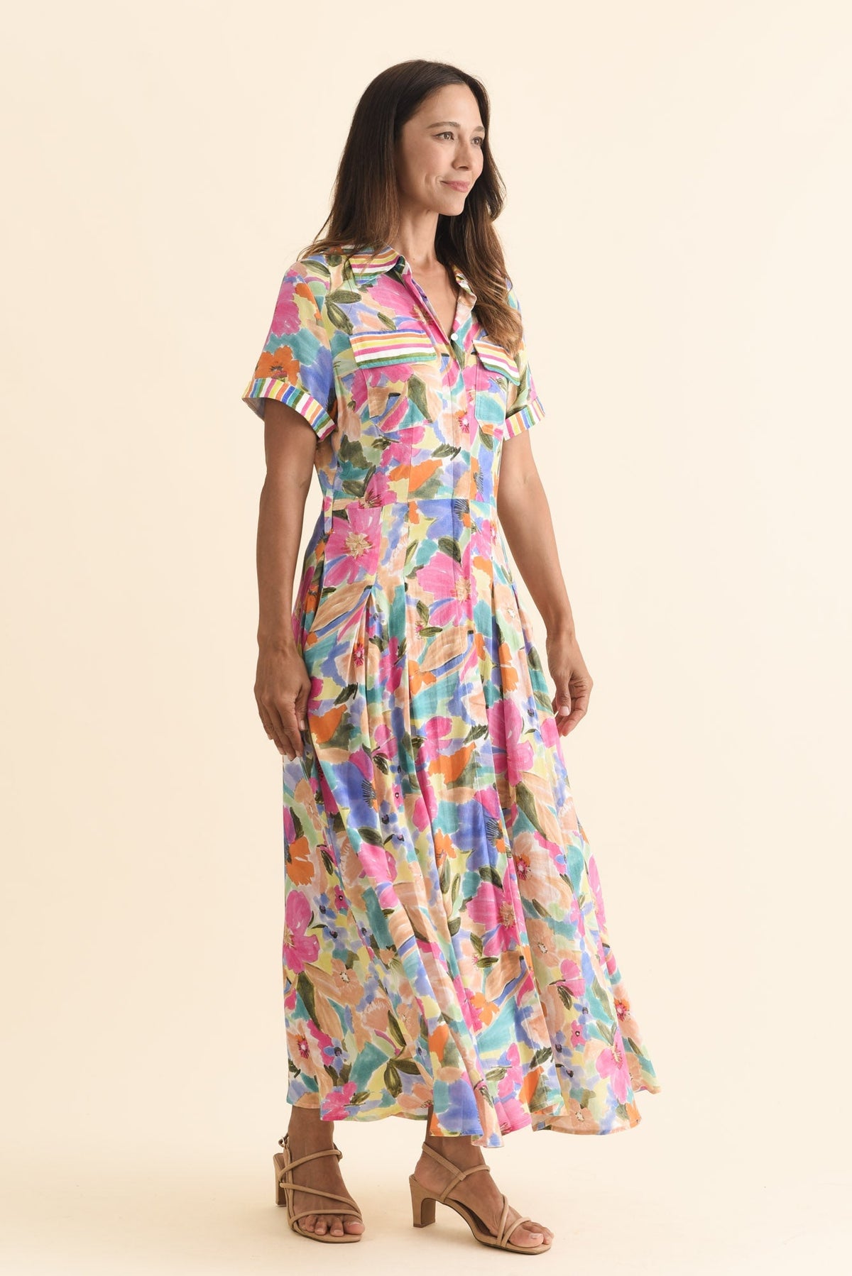 Rossellini Pink Floral Tie Maxi Dress Back View