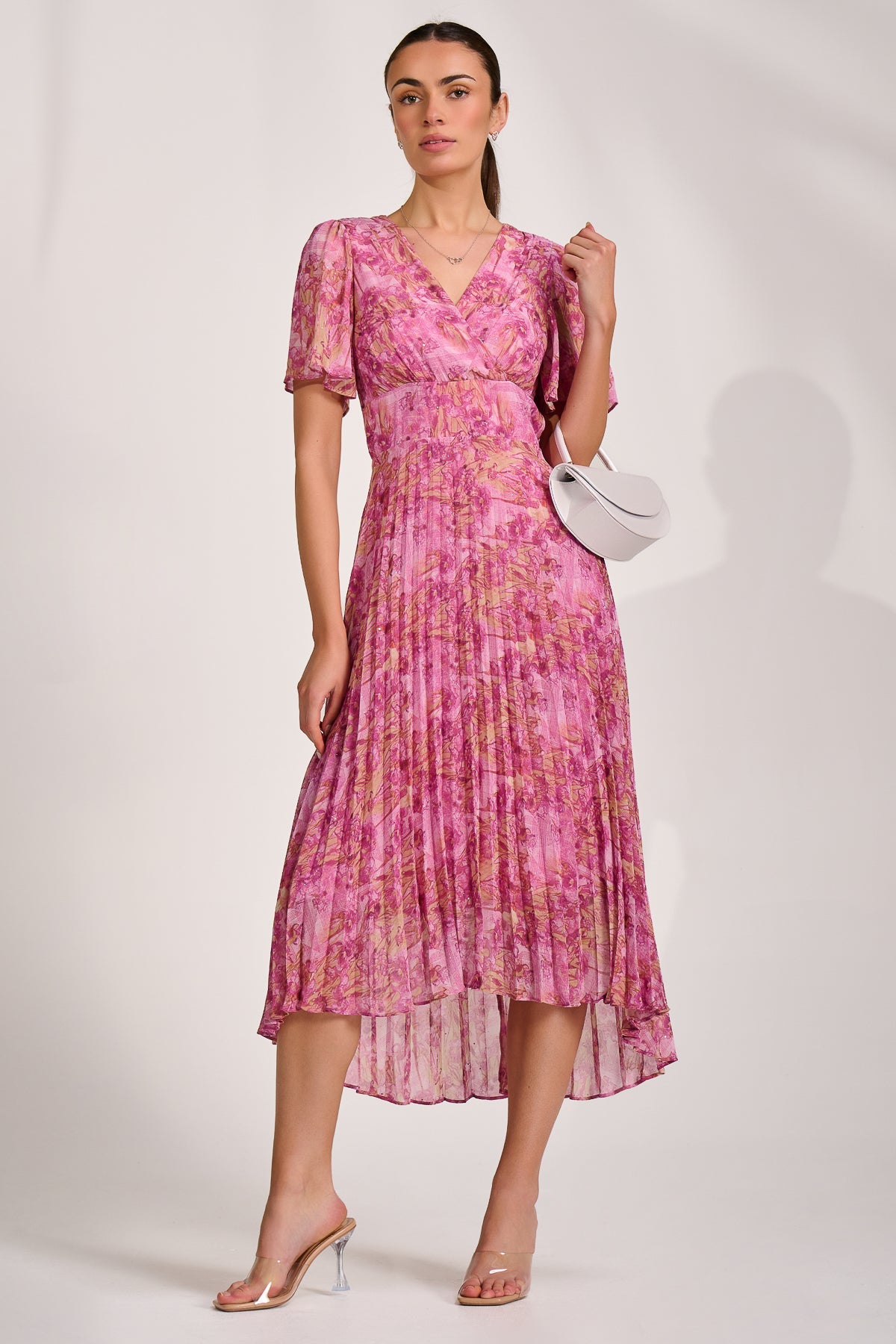 Printed Chiffon Glitter Maxi Dress Side View