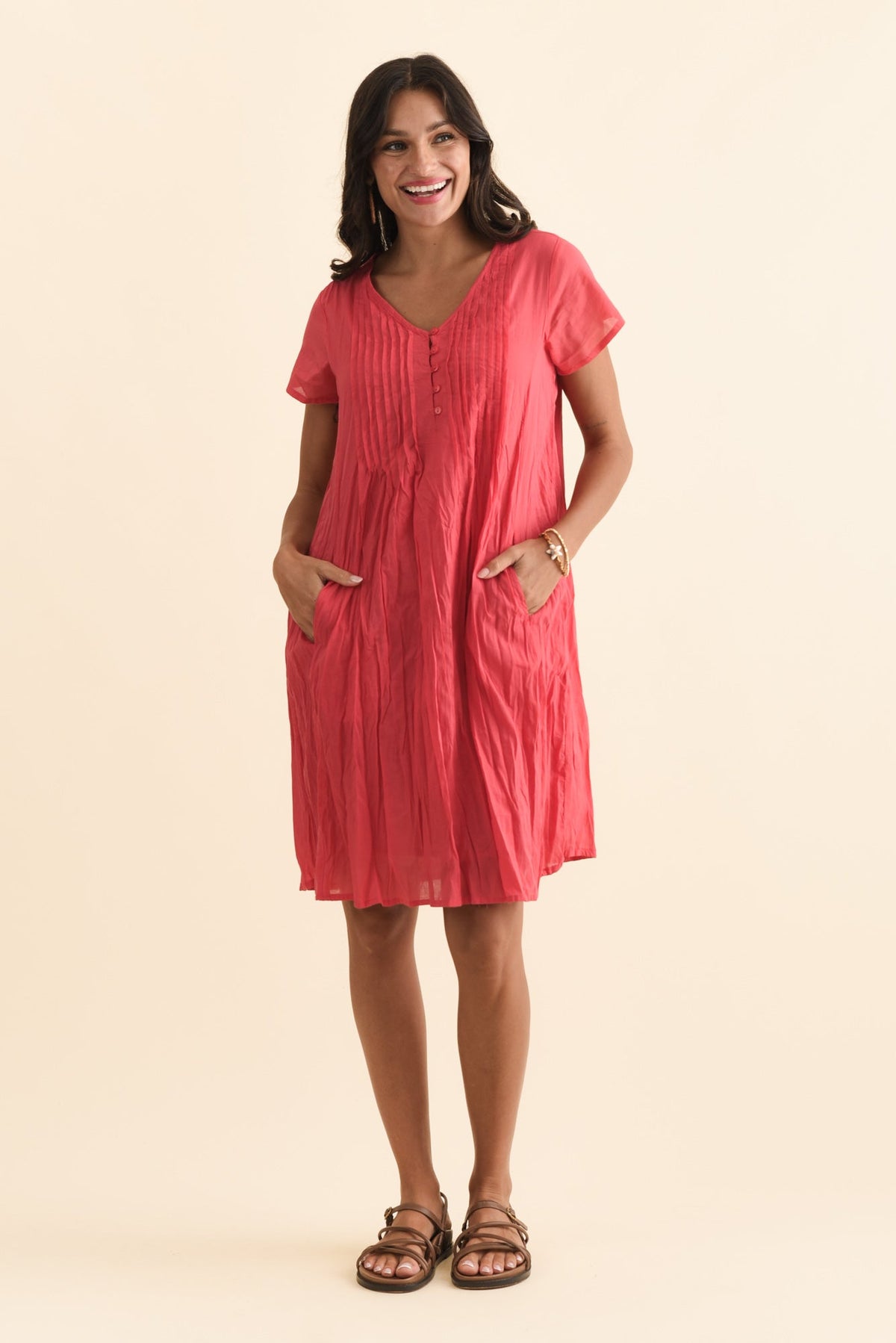 Sabina Cherry Crinkle Cotton Dress Back View 2