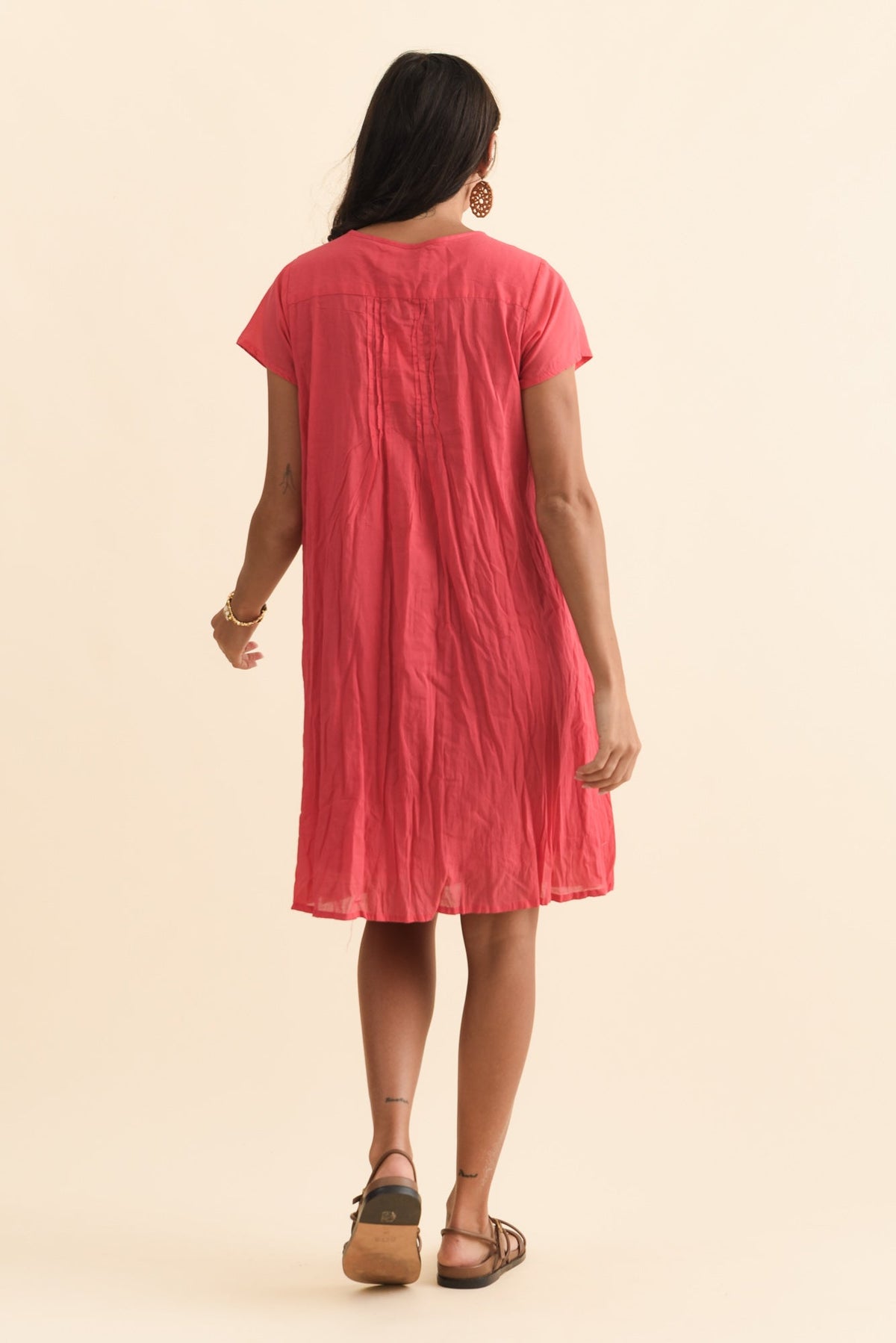 Sabina Cherry Crinkle Cotton Dress Detail View