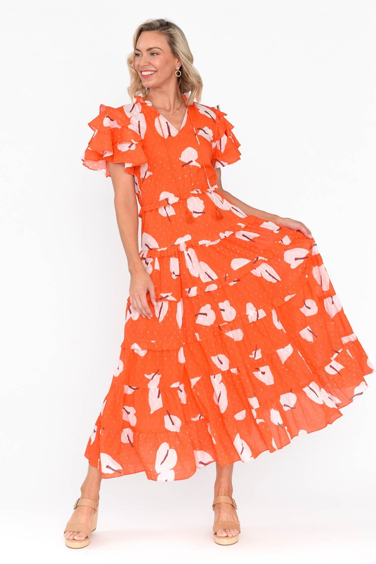 Sana Sunset Petals Cotton Frill Dress Front View 2