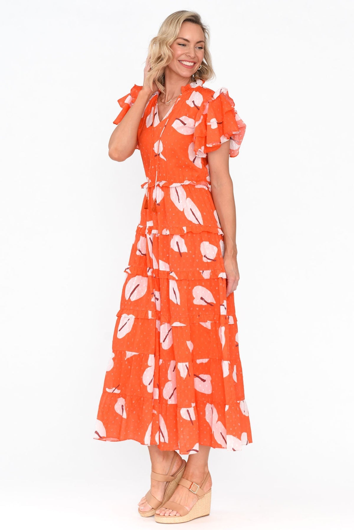 Sana Sunset Petals Cotton Frill Dress Back View