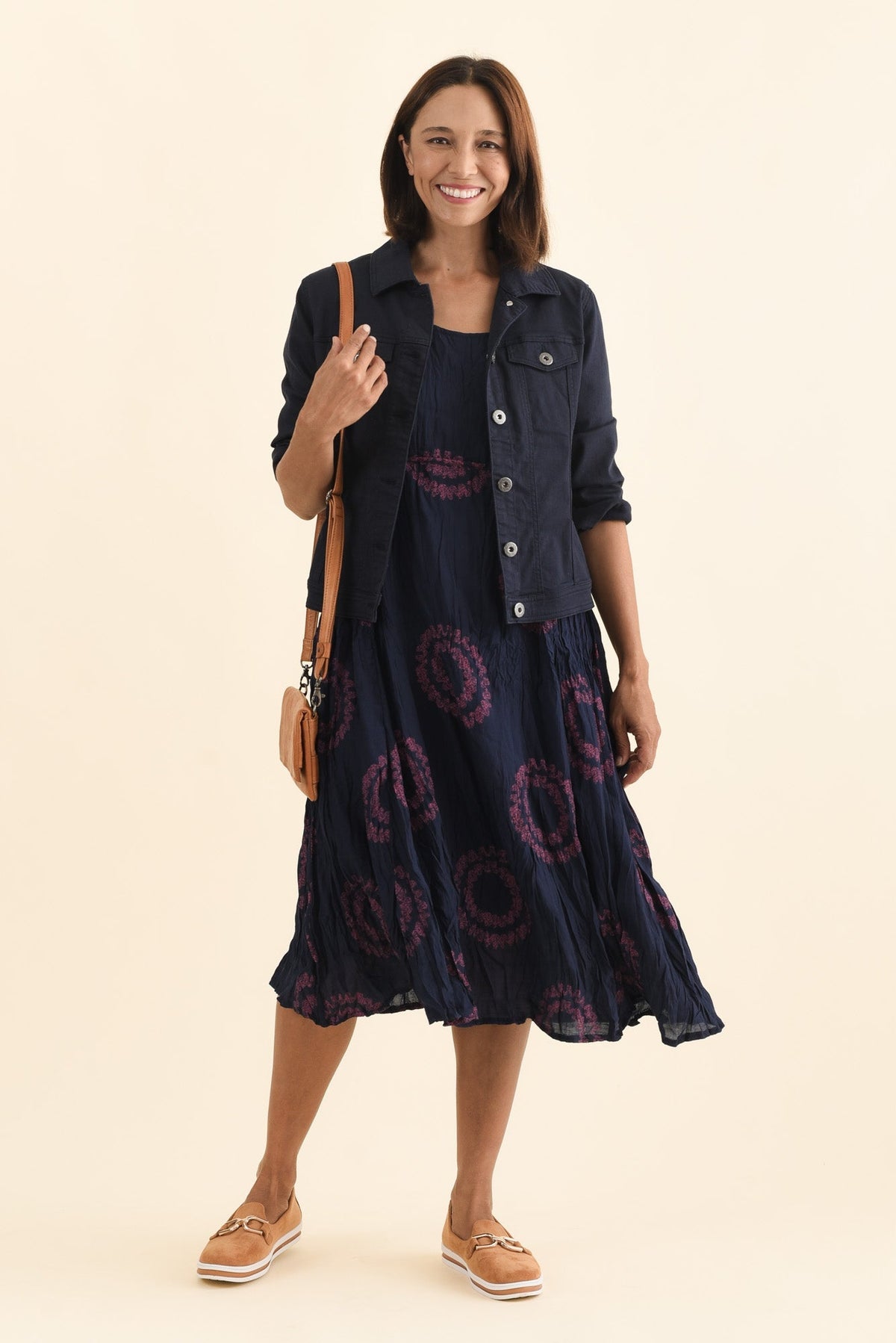 Sapporo Pink Circle Cotton Blend Crescent Dress Front View 2