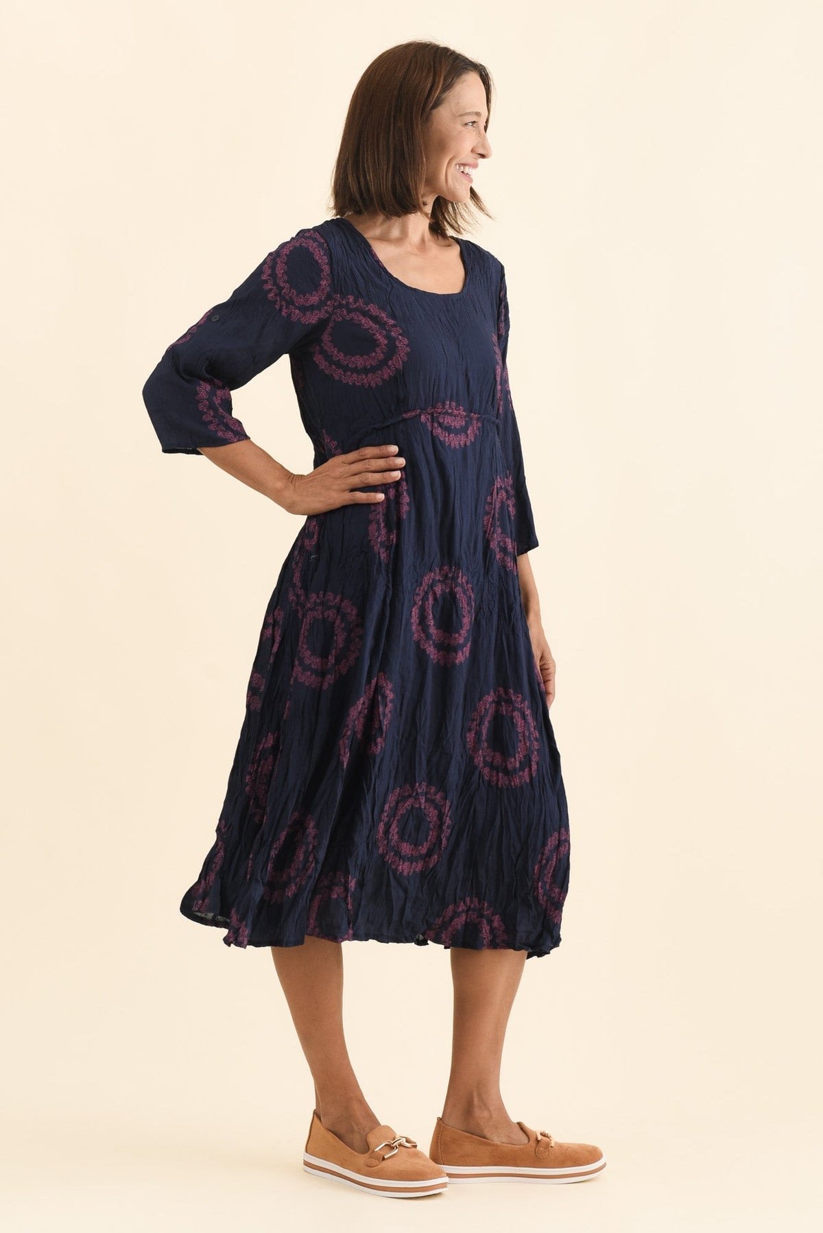 Sapporo Pink Circle Cotton Blend Crescent Dress Back View