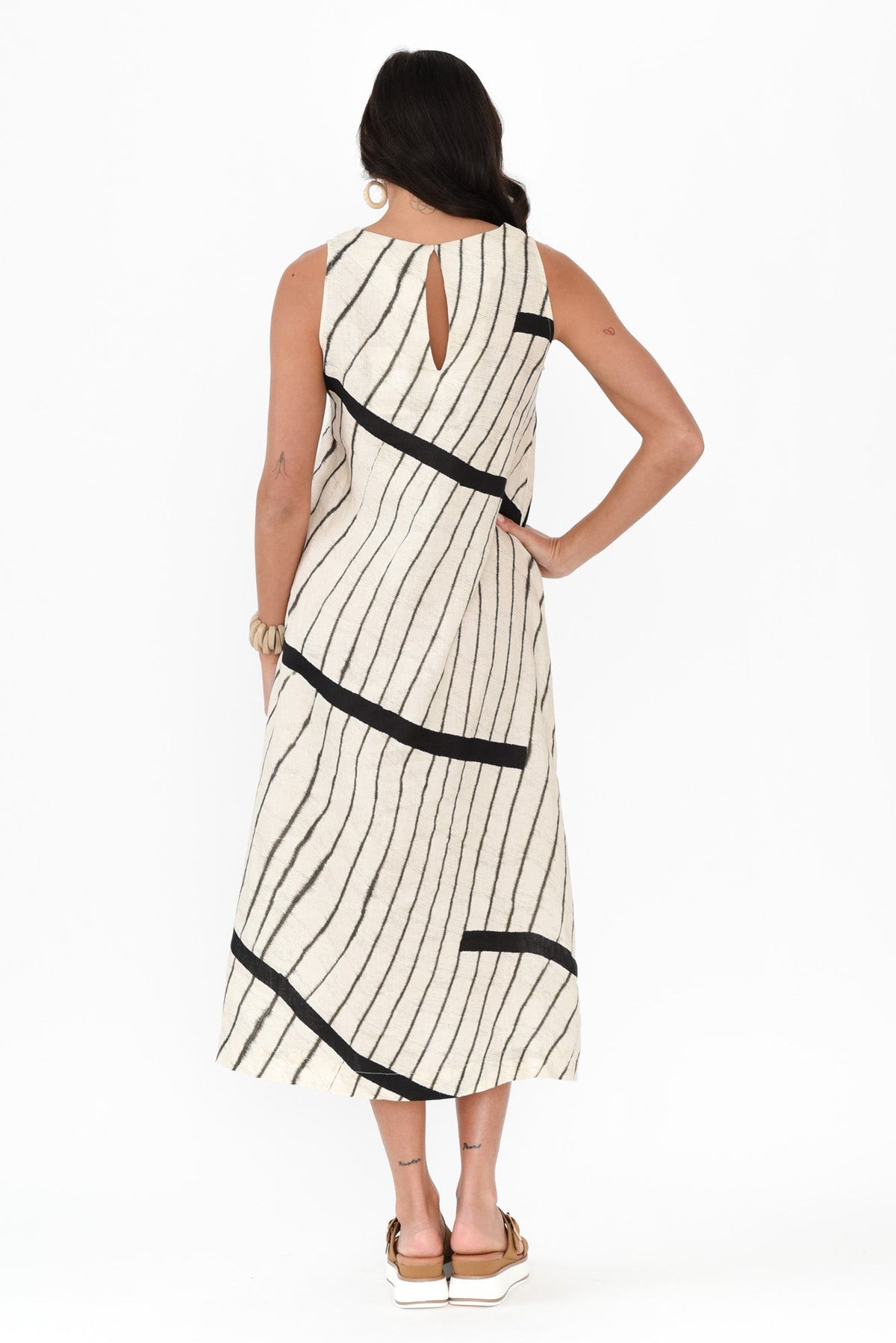 Sasha Black Stripe Linen Dress Side View