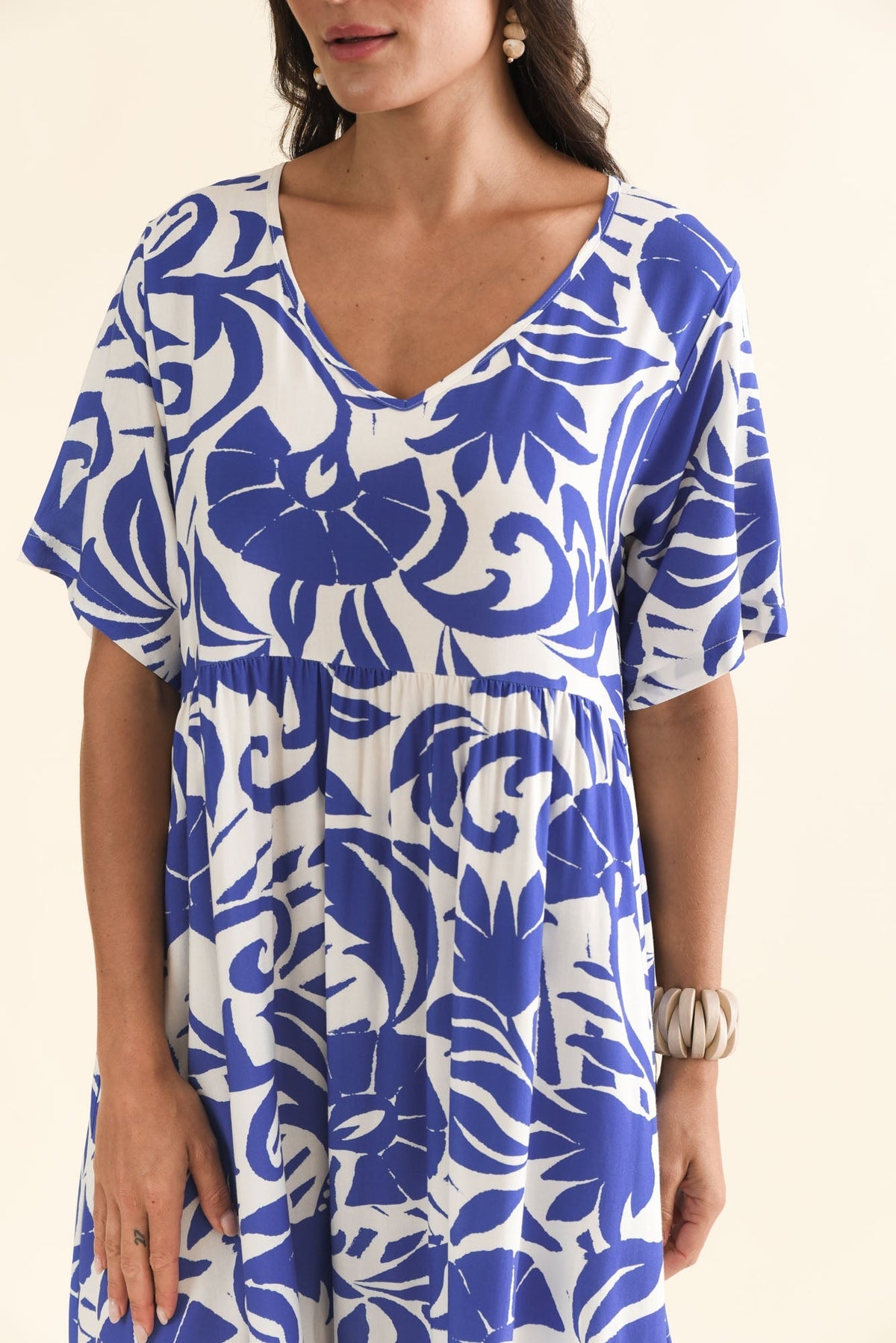 Sharlene Blue Botanical Midi Dress Full Length View