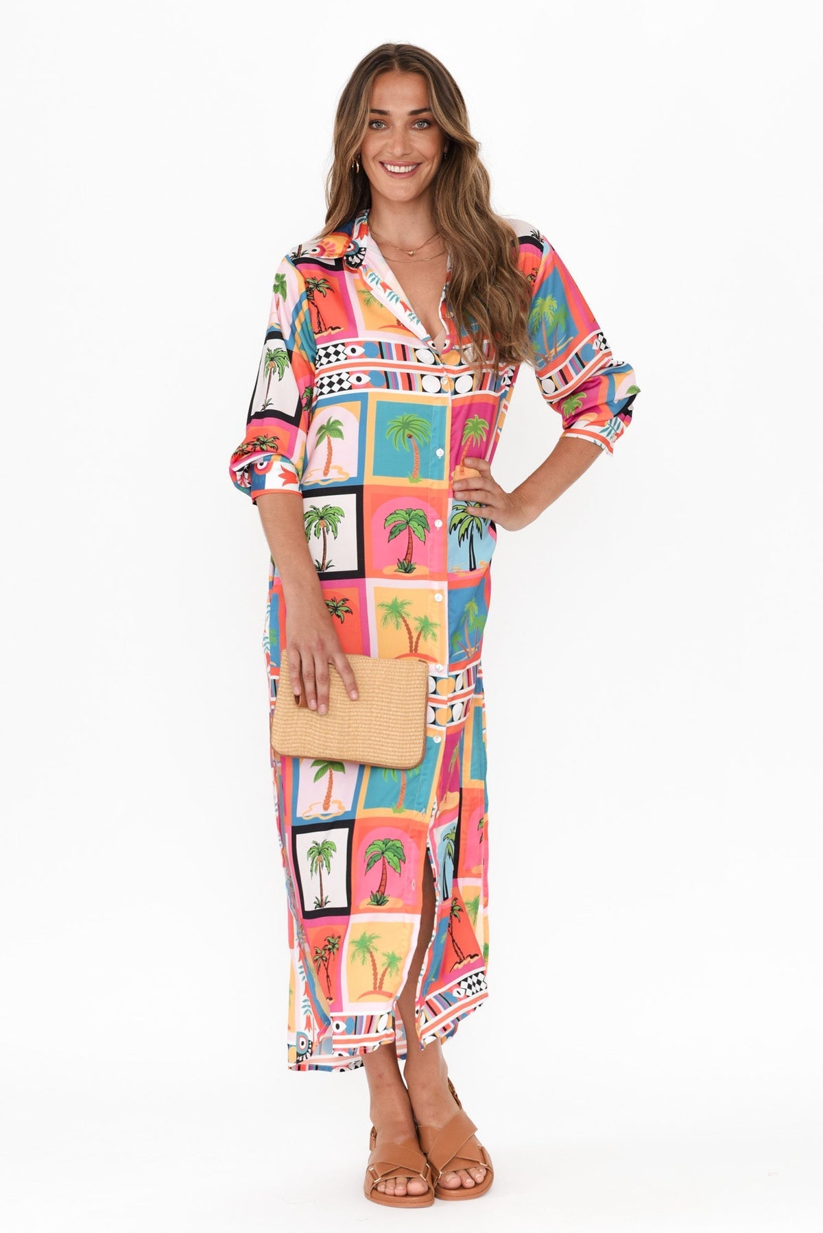 Shayli Pink Tropical Shirt Dress Back View 2
