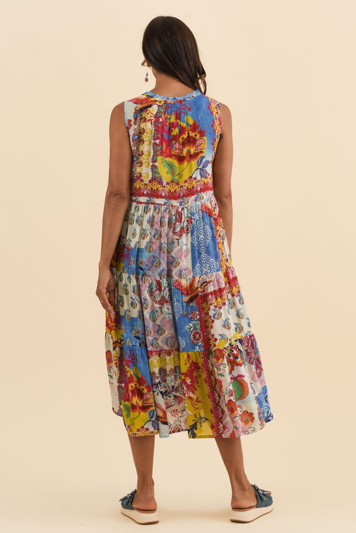 Shylo Red Patchwork Sleeveless Dress Side View