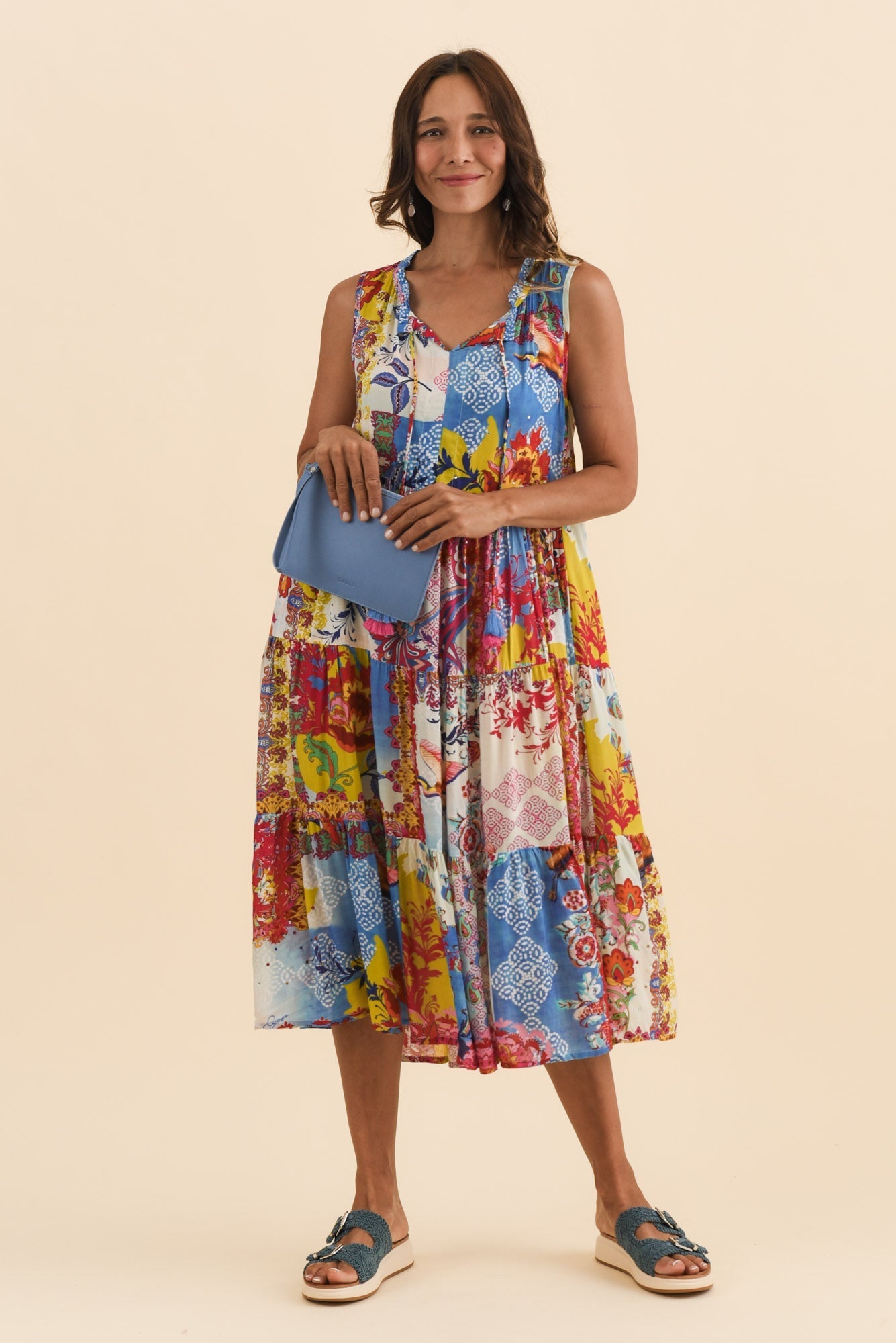 Shylo Red Patchwork Sleeveless Dress Front View 2