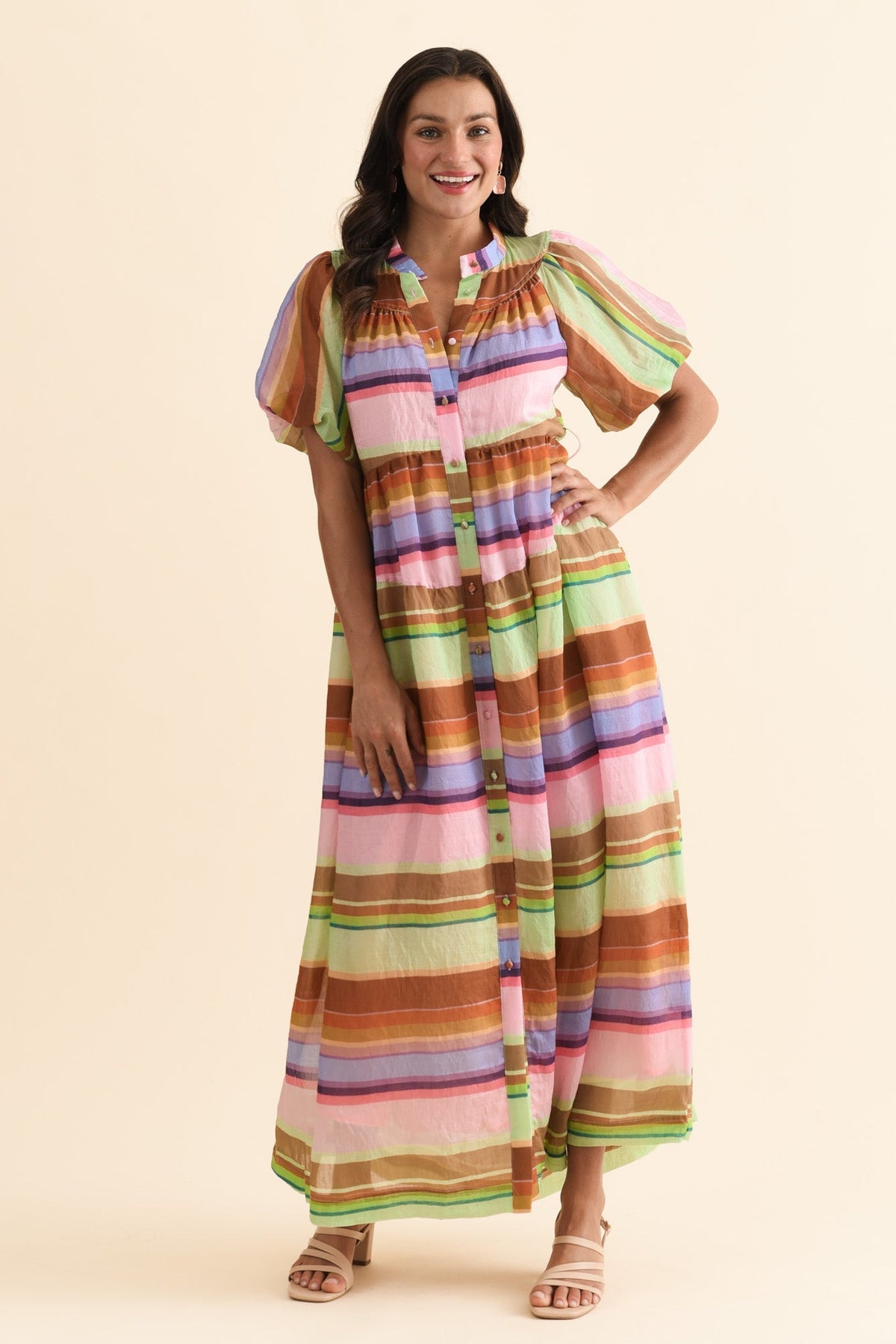 Siesta Pink Stripe Belted Dress Front View 2