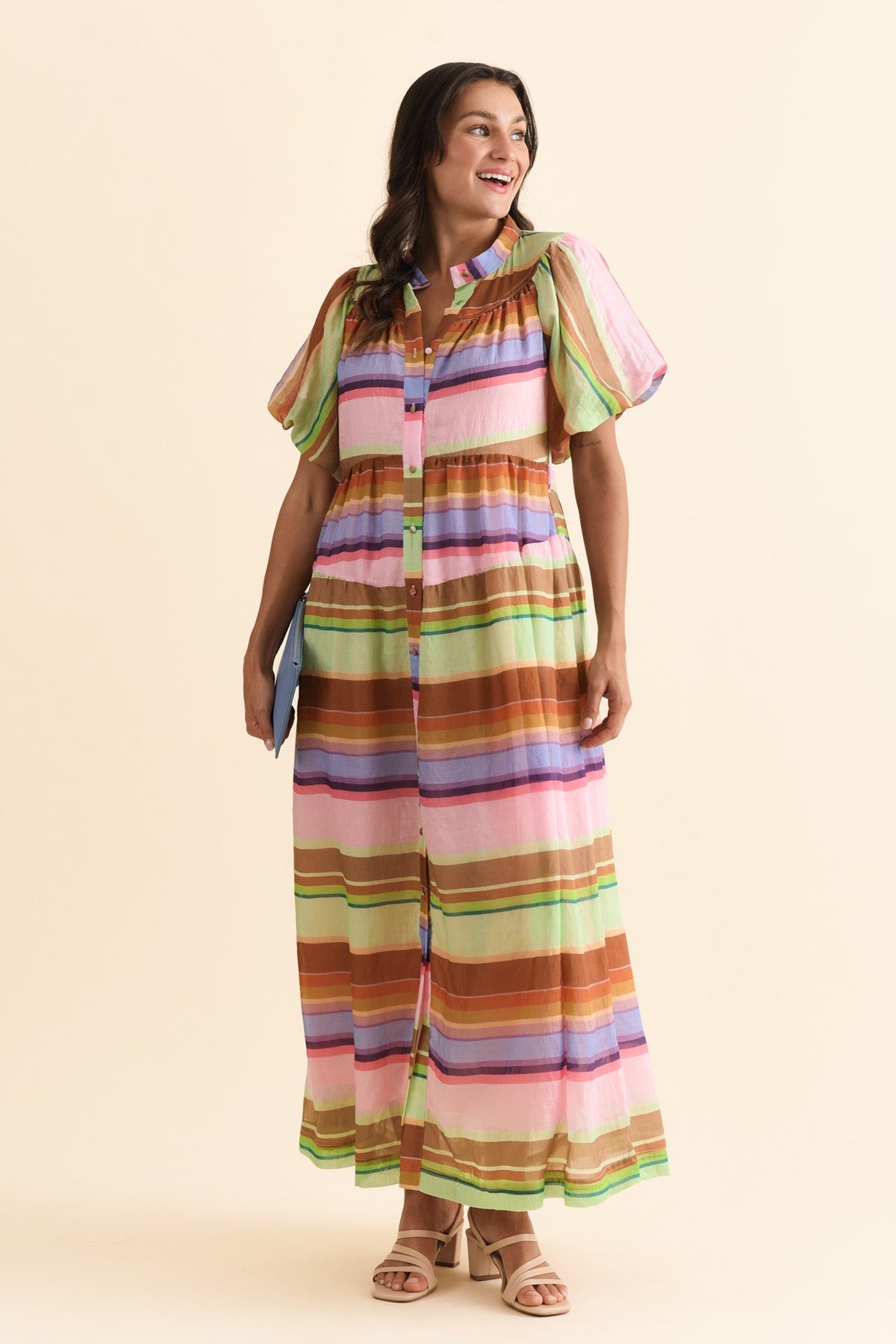 Siesta Pink Stripe Belted Dress Front View