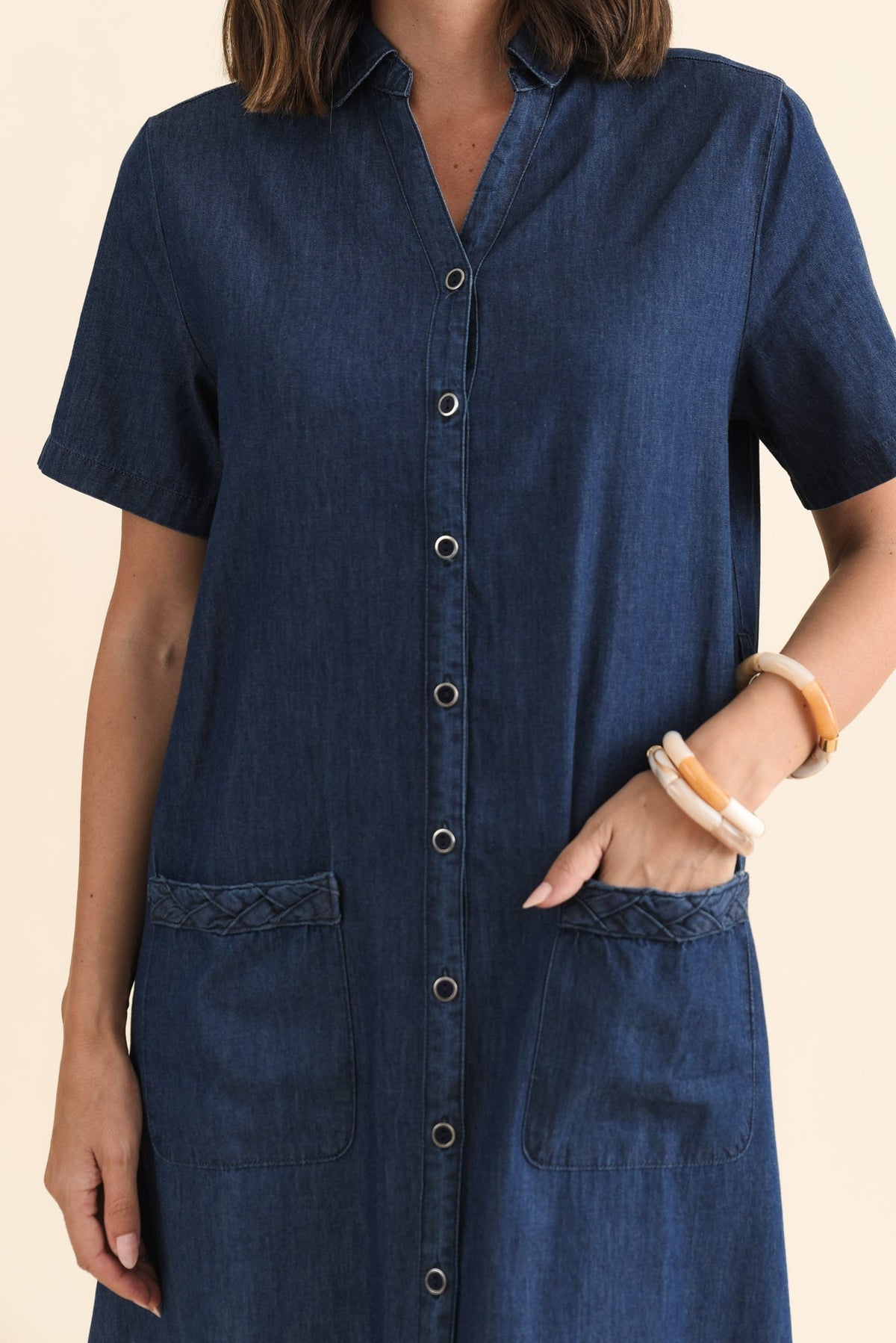 Sofie Soft Blue Denim Shirt Dress Full Length View