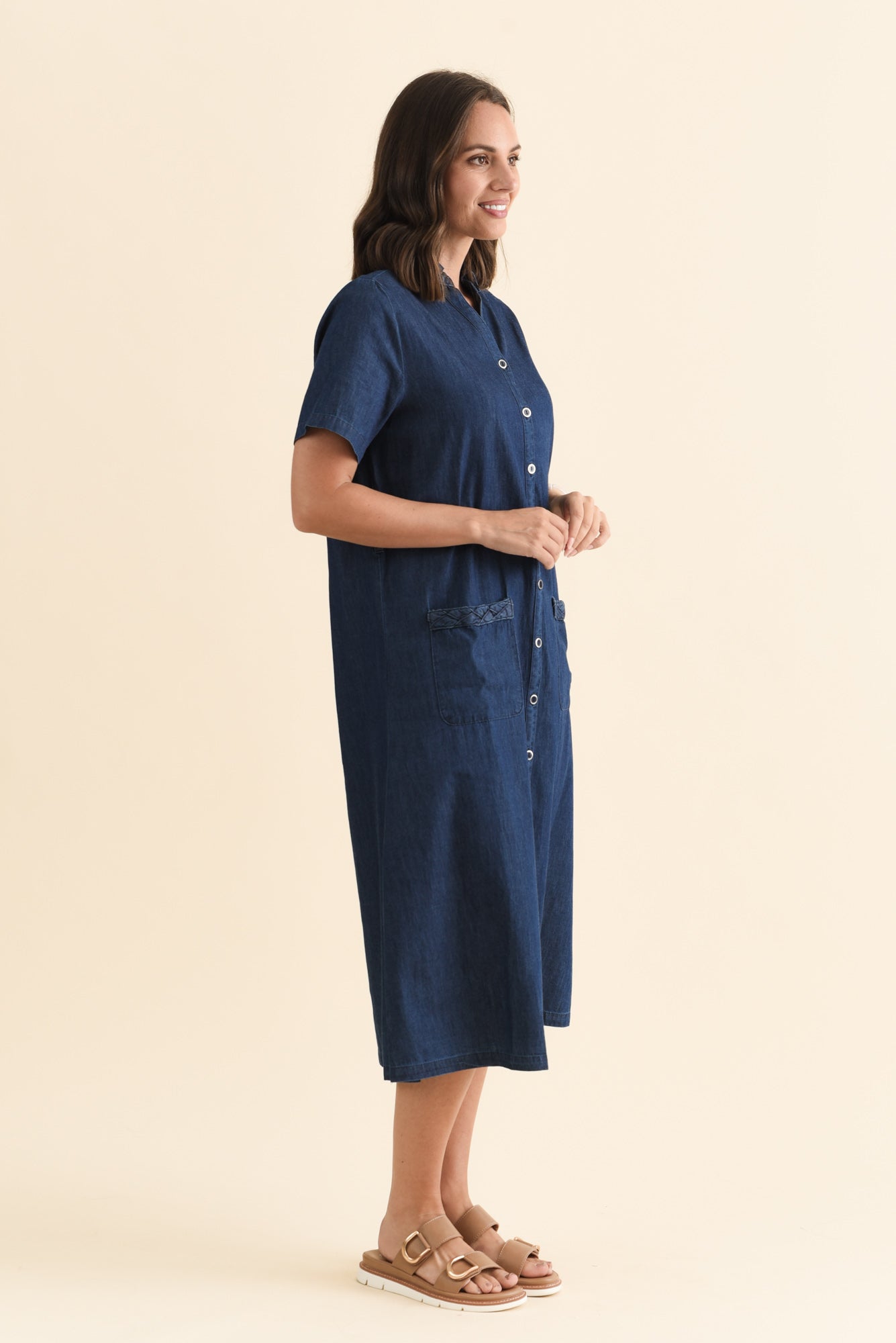 Sofie Soft Blue Denim Shirt Dress Side View