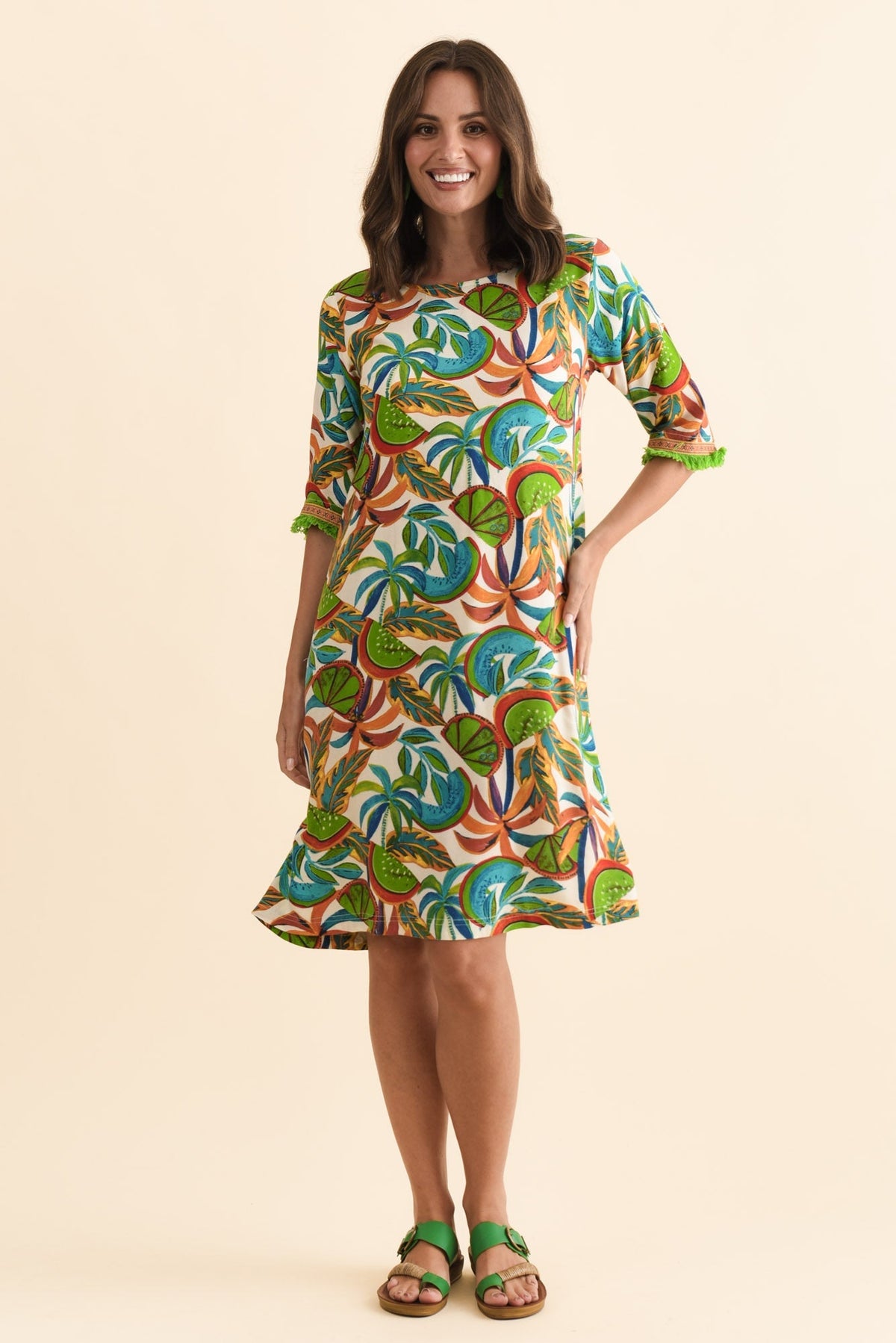 Solara Green Tropical Pocket Dress Front View 2