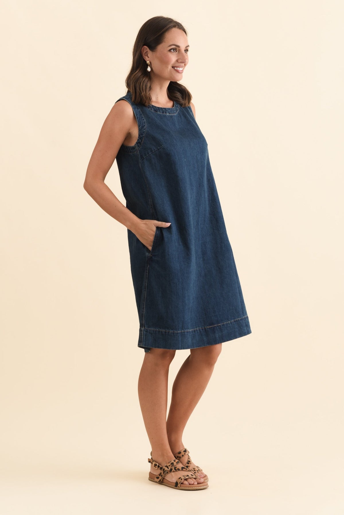 Sonny Blue Denim Pocket Dress Back View