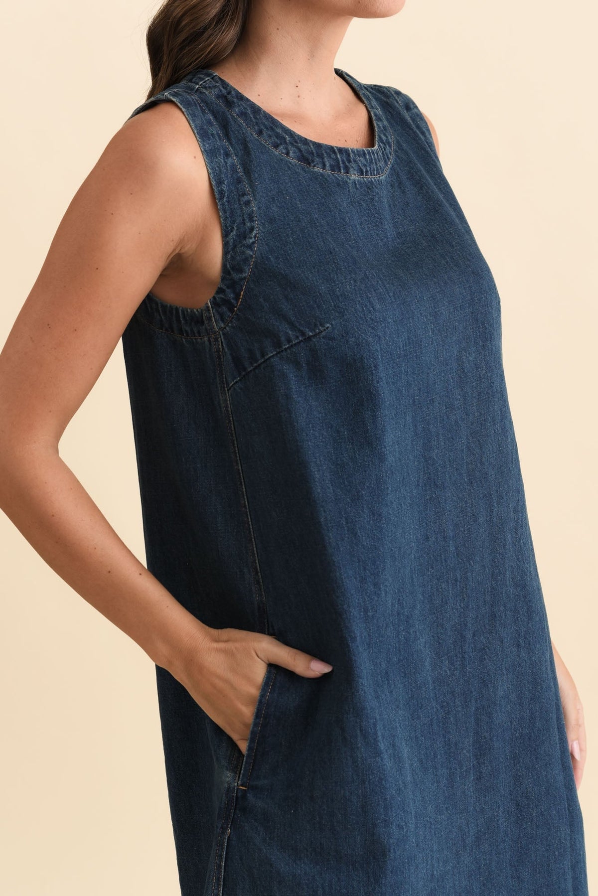 Sonny Blue Denim Pocket Dress Detail View