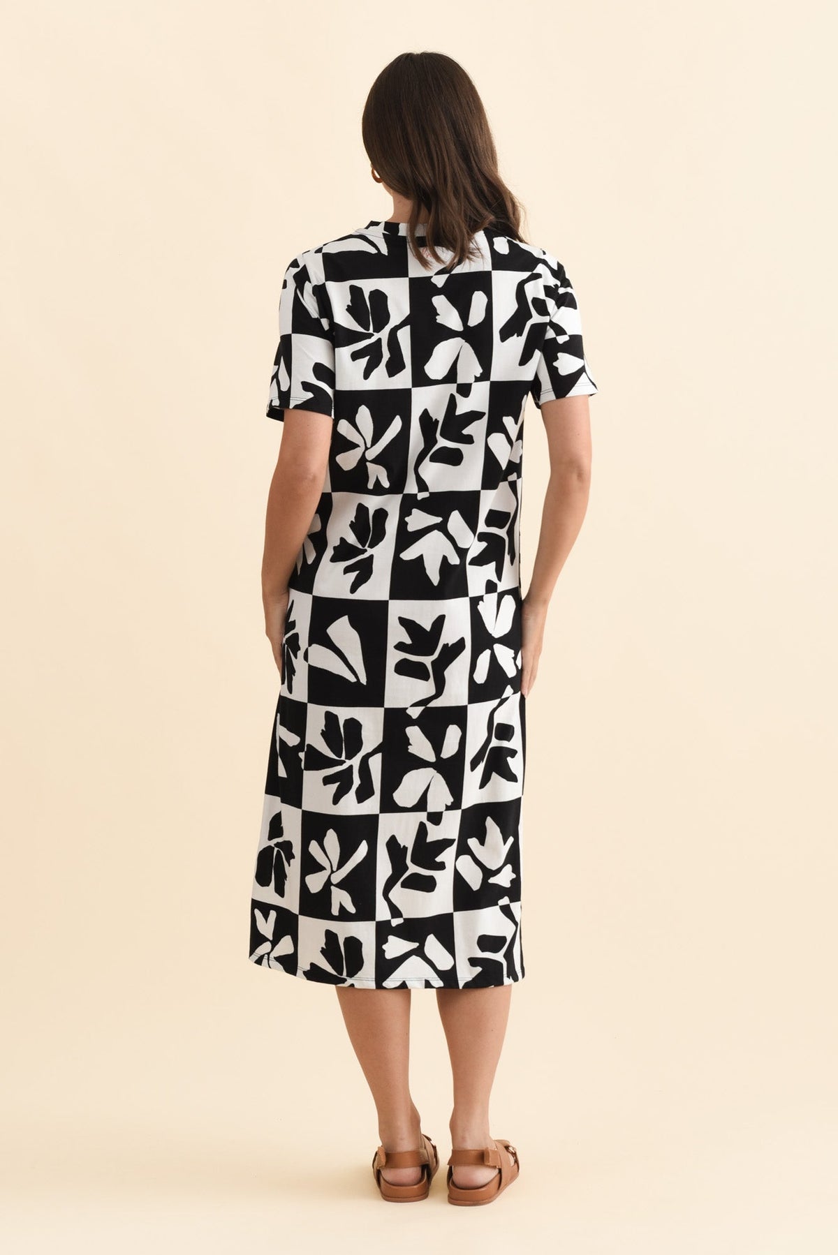 Splice Black Leaf Cotton Tee Dress Side View
