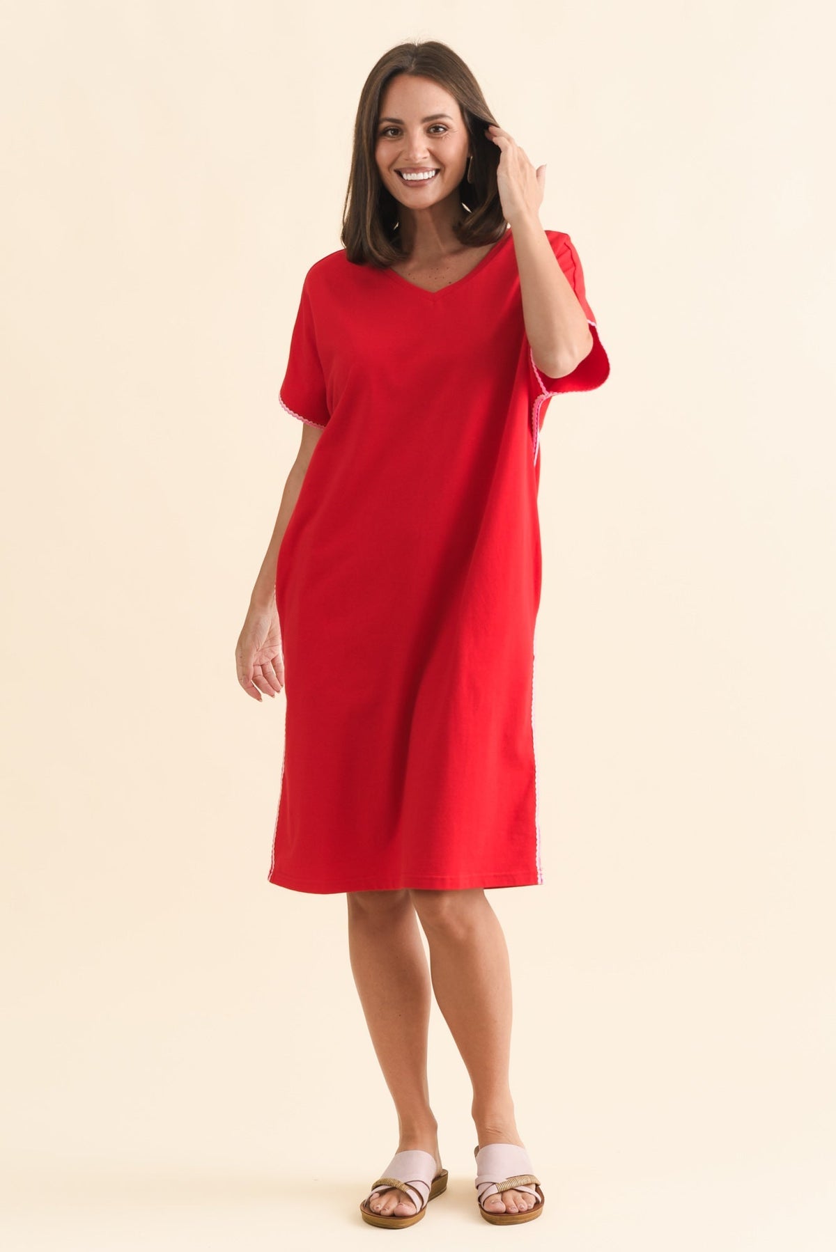 Stellar Red Contrast Cotton Tee Dress Back View 2