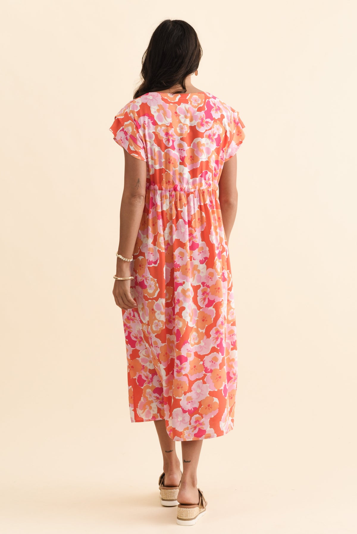 Suzette Orange Floral Midi Dress Side View
