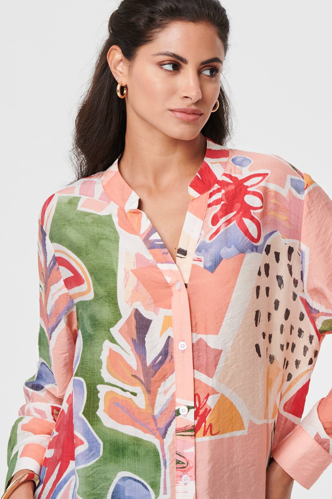 Abstract Longline Long Sleeve Shirt Front View 2