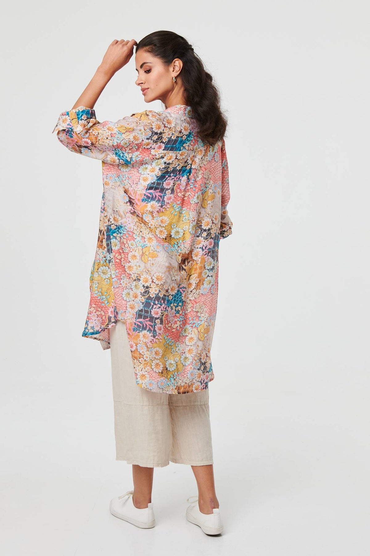 Floral Long Sleeve Longline Tunic Shirt Detail View 2