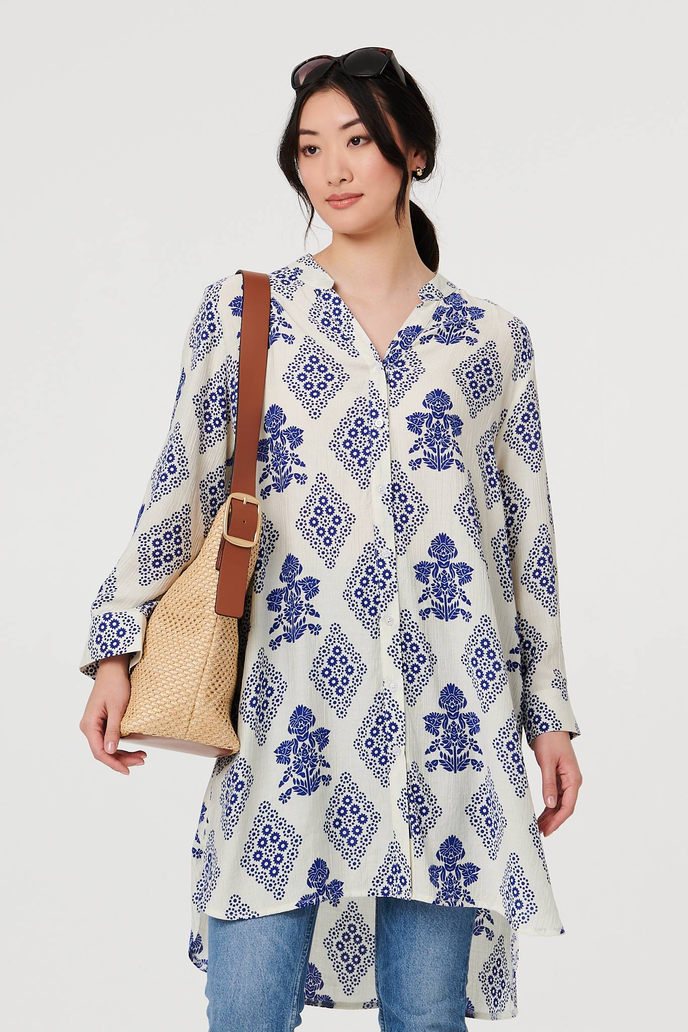 Printed Knee Length Relaxed Shirt Detail View