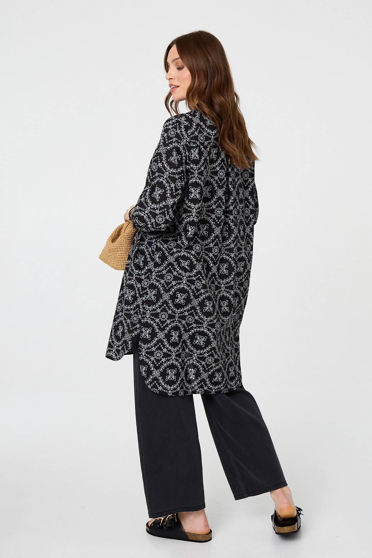 Printed Relaxed Knee Length Shirt Dress Detail View